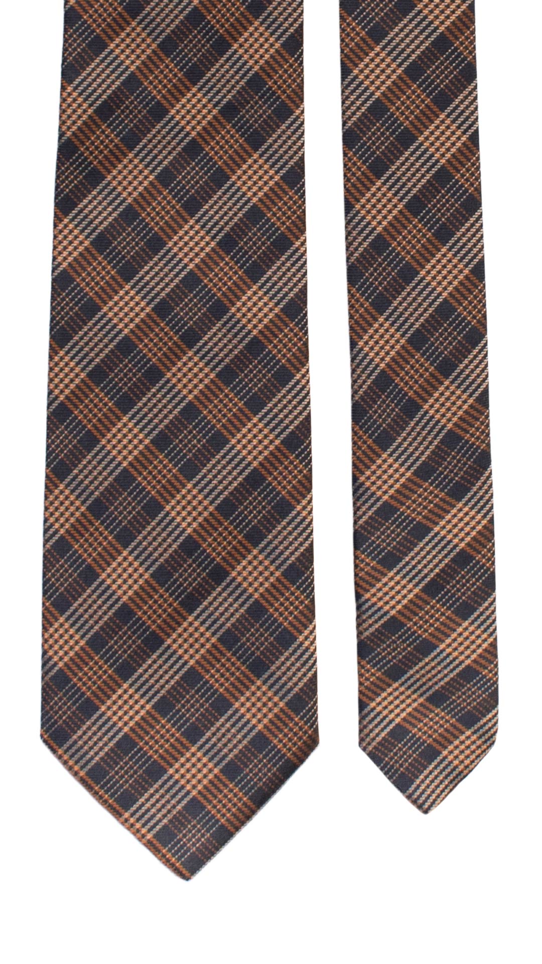 Cravatta a Quadri di Seta Blu Marrone Tortora 7375 Graffeo Cravatte Made in Italy Pala