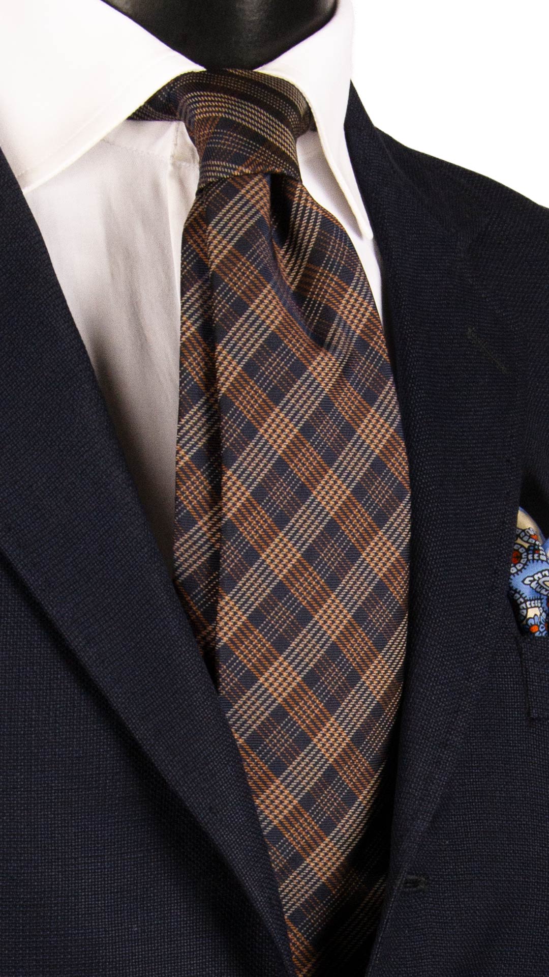 Cravatta a Quadri di Seta Blu Marrone Tortora 7375 Graffeo Cravatte Made in Italy