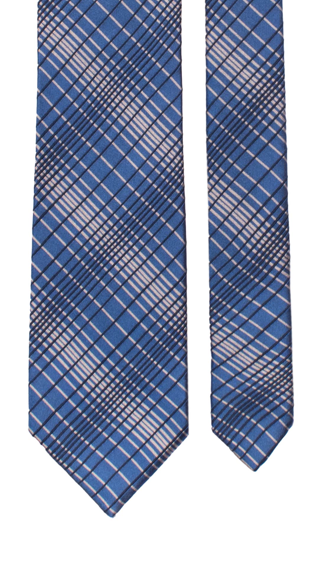 Cravatta a Quadri di Seta Bluette Blu Grigio 7198 Graffeo Cravatte Made in Italy Pala