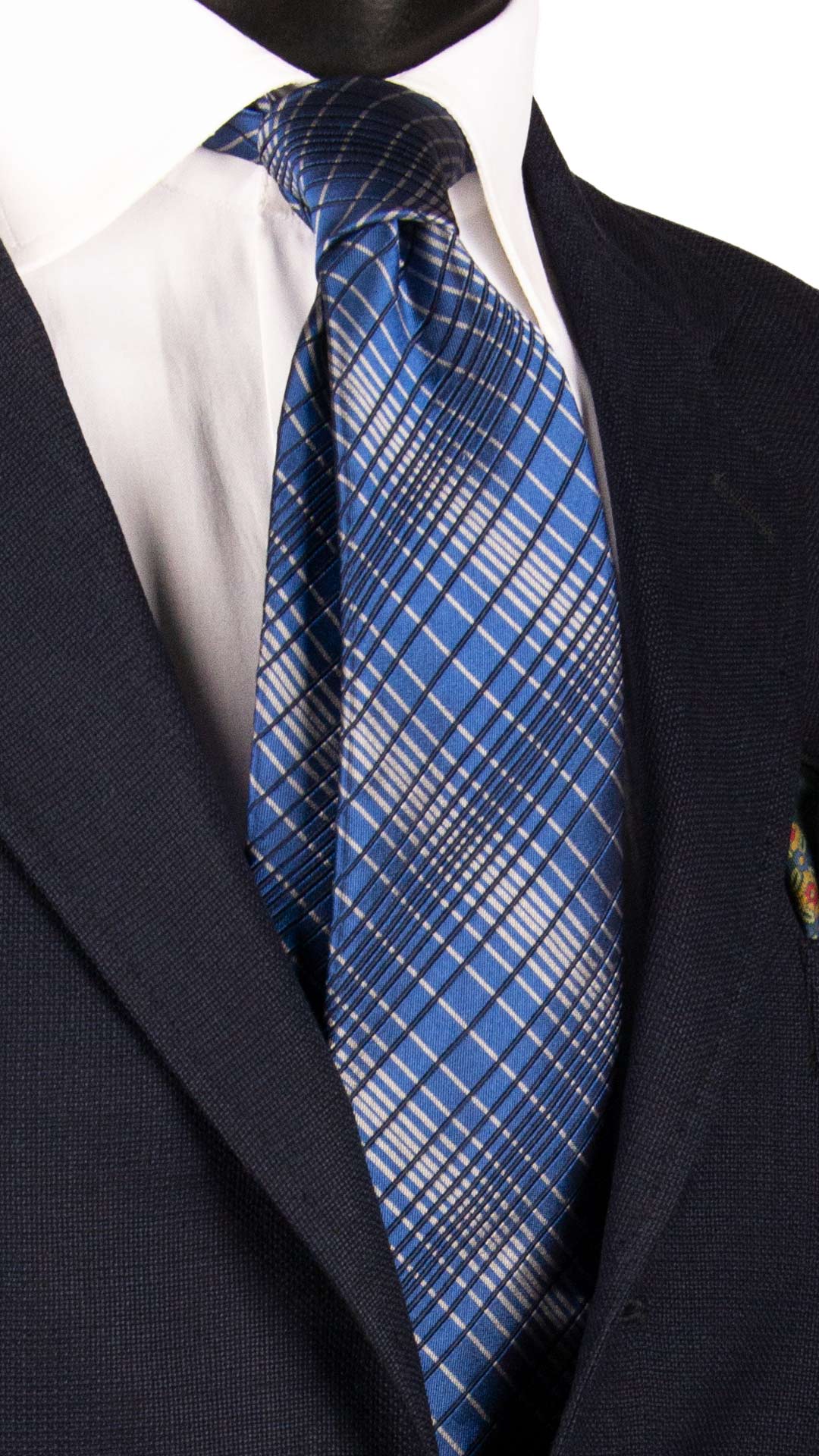 Cravatta a Quadri di Seta Bluette Blu Grigio 7198 Graffeo Cravatte Made in Italy