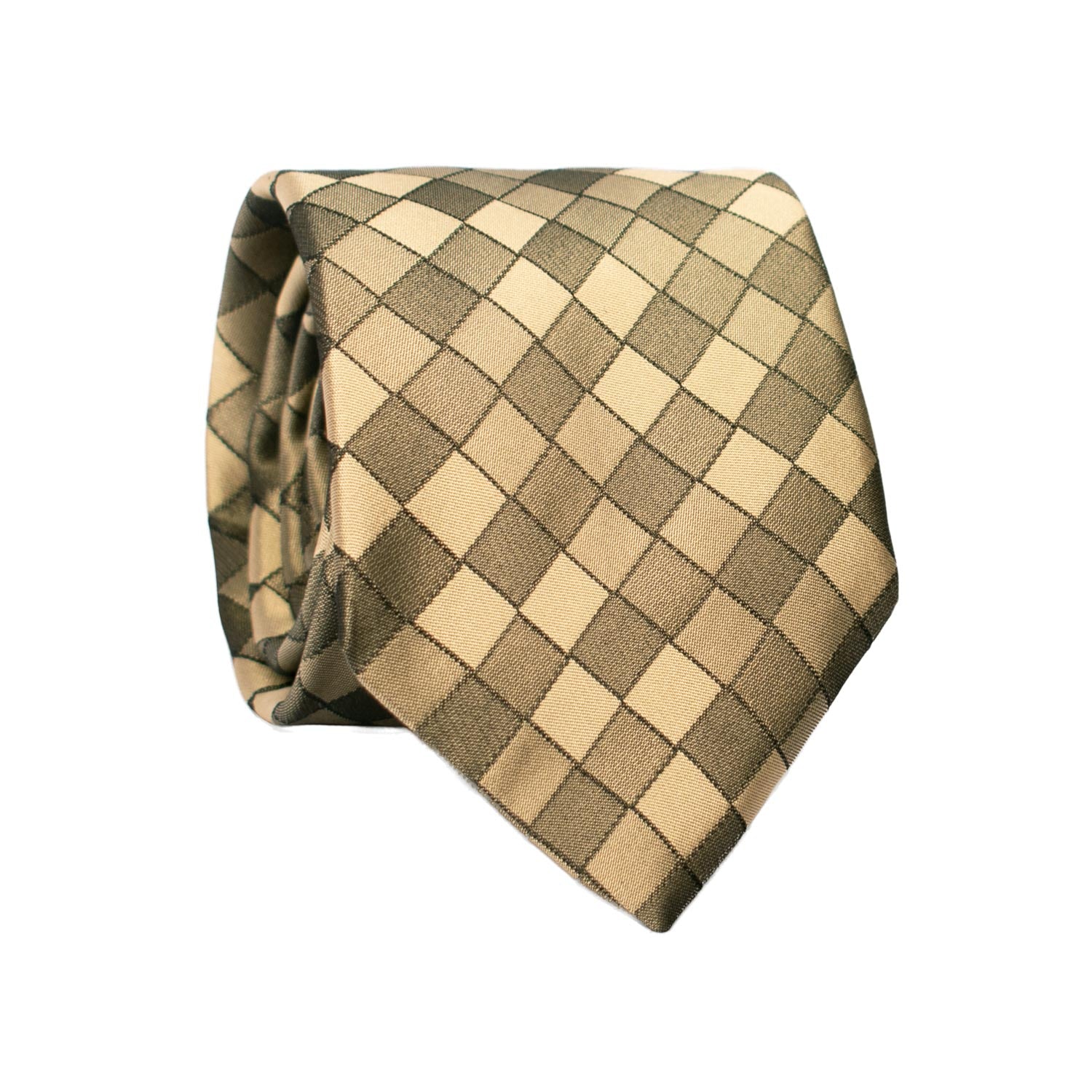 Cravatta a Quadri di Seta Color Cachi 7297 Graffeo Cravatte Made in Italy Rotolo