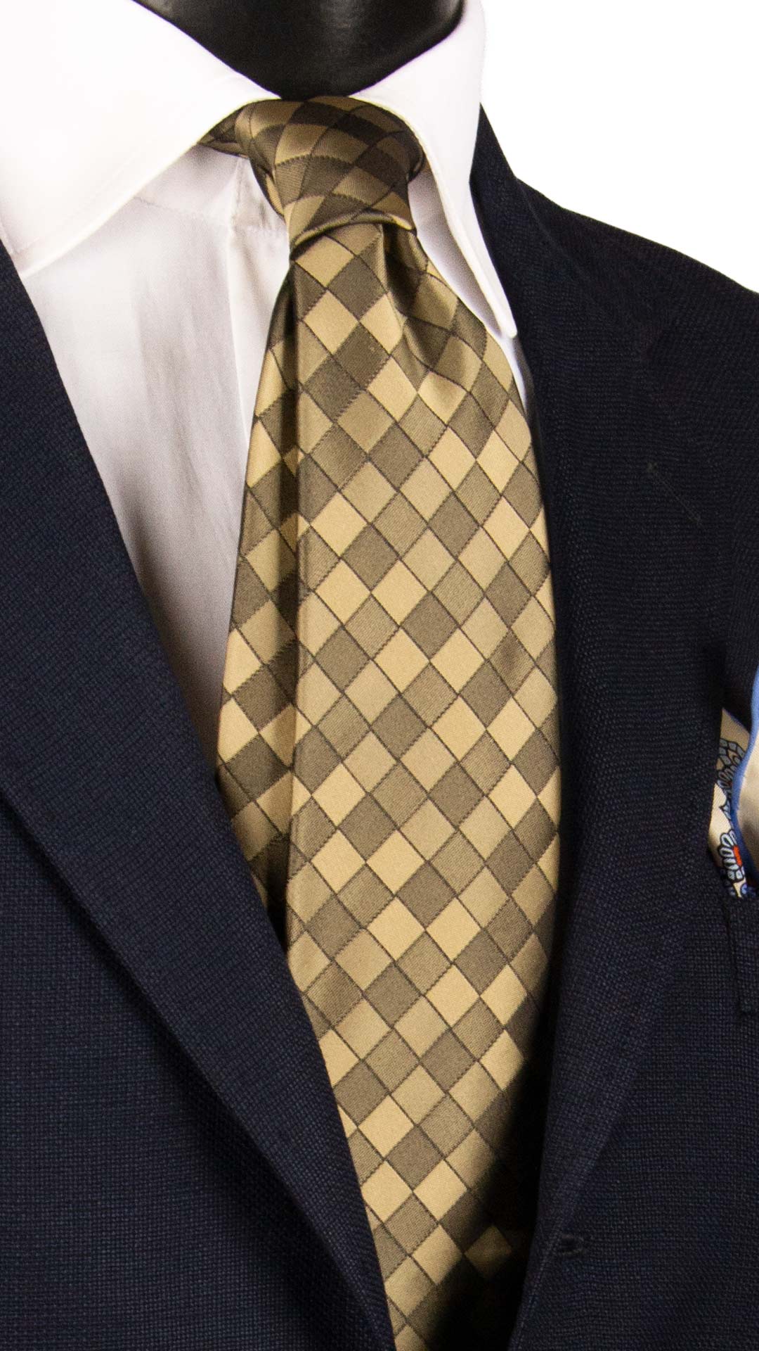 Cravatta a Quadri di Seta Color Cachi 7297 Graffeo Cravatte Made in Italy