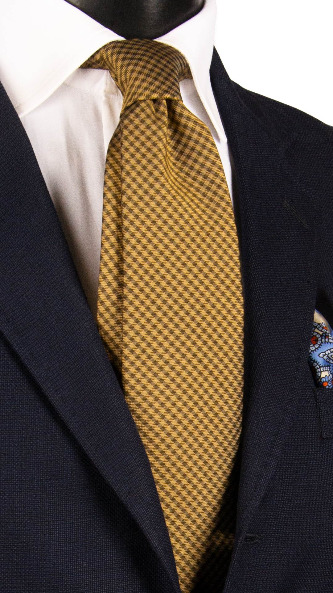 Cravatta a Quadri di Seta Giallo Ocra Marrone 7378 Graffeo Cravatte Made in Italy