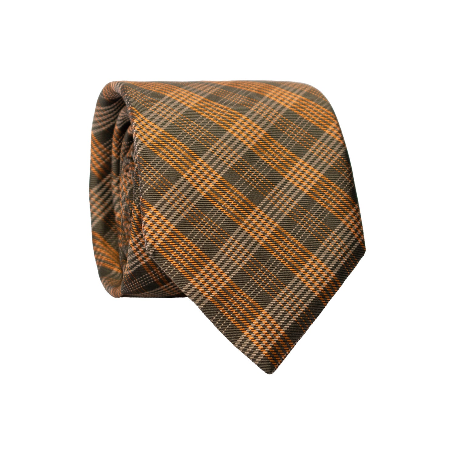 Cravatta a Quadri di Seta Marrone Arancione Tortora 7377 Graffeo Cravatte Made in Italy Rotolo