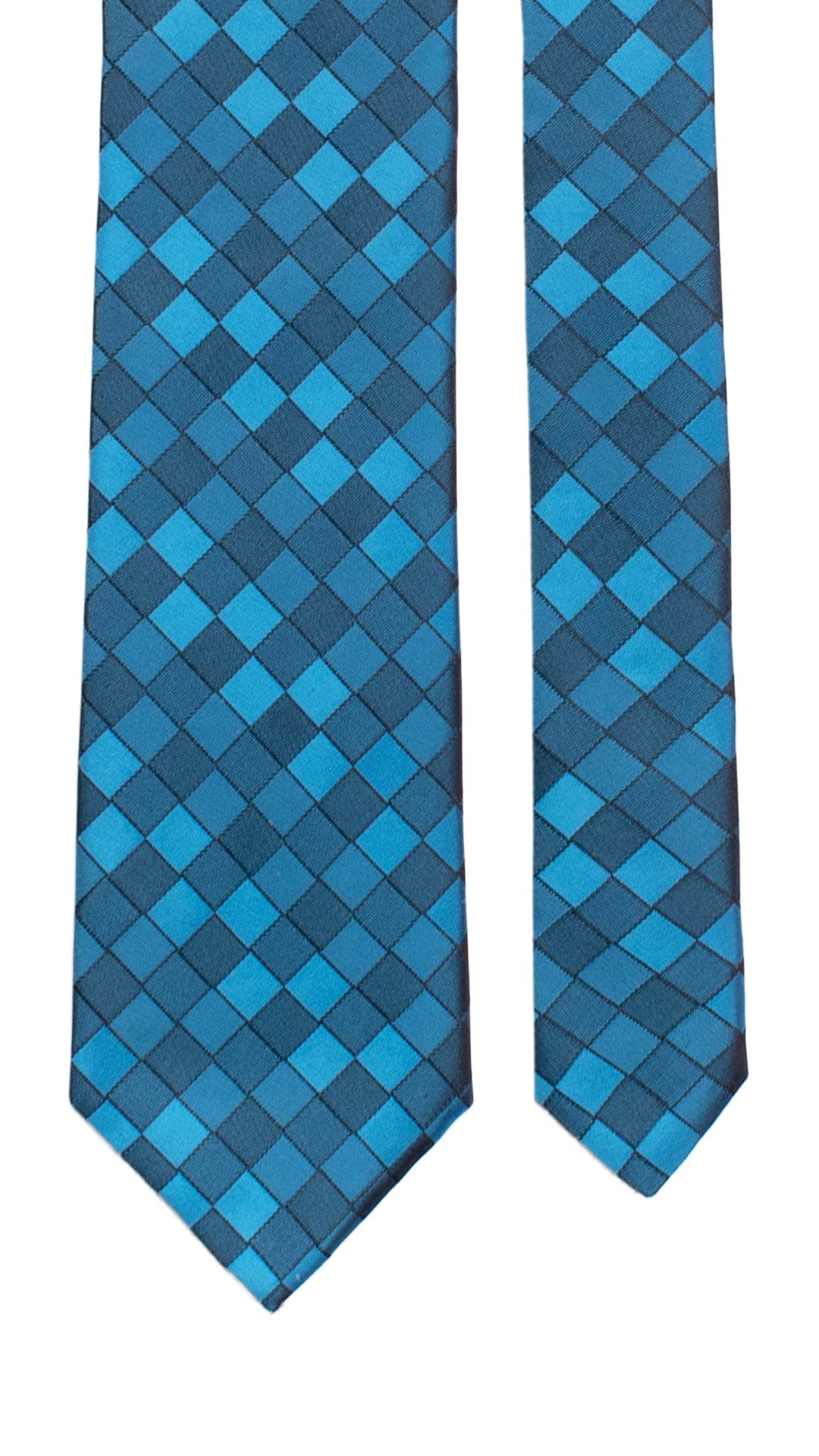 Cravatta a Quadri di Seta Turchese 7296 Graffeo Cravatte Made in Italy Pala