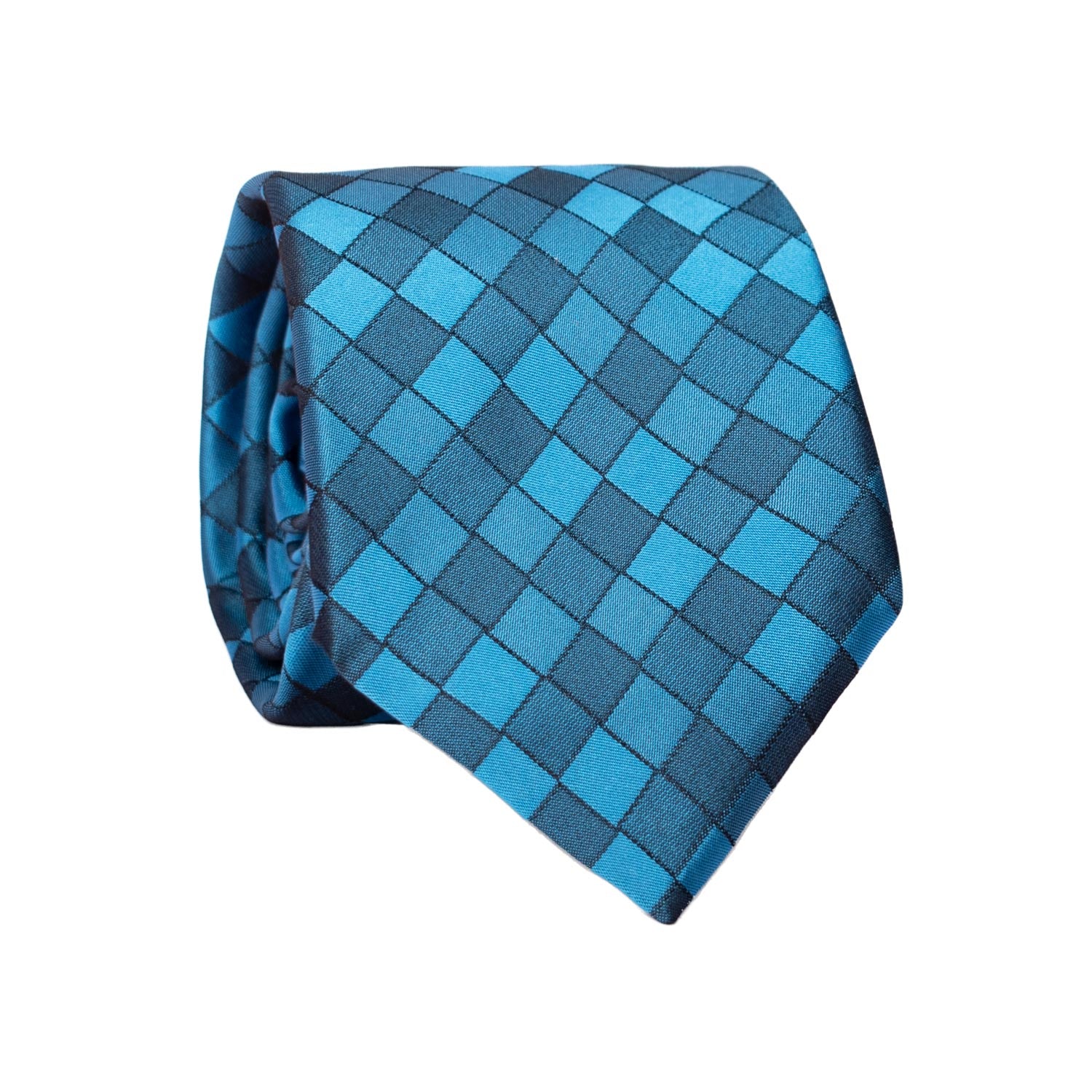 Cravatta a Quadri di Seta Turchese 7296 Graffeo Cravatte Made in Italy Rotolo