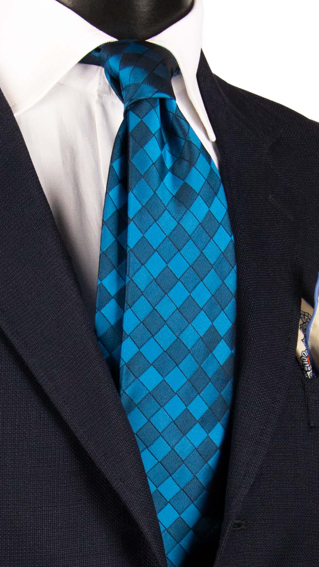 Cravatta a Quadri di Seta Turchese 7296 Graffeo Cravatte Made in Italy