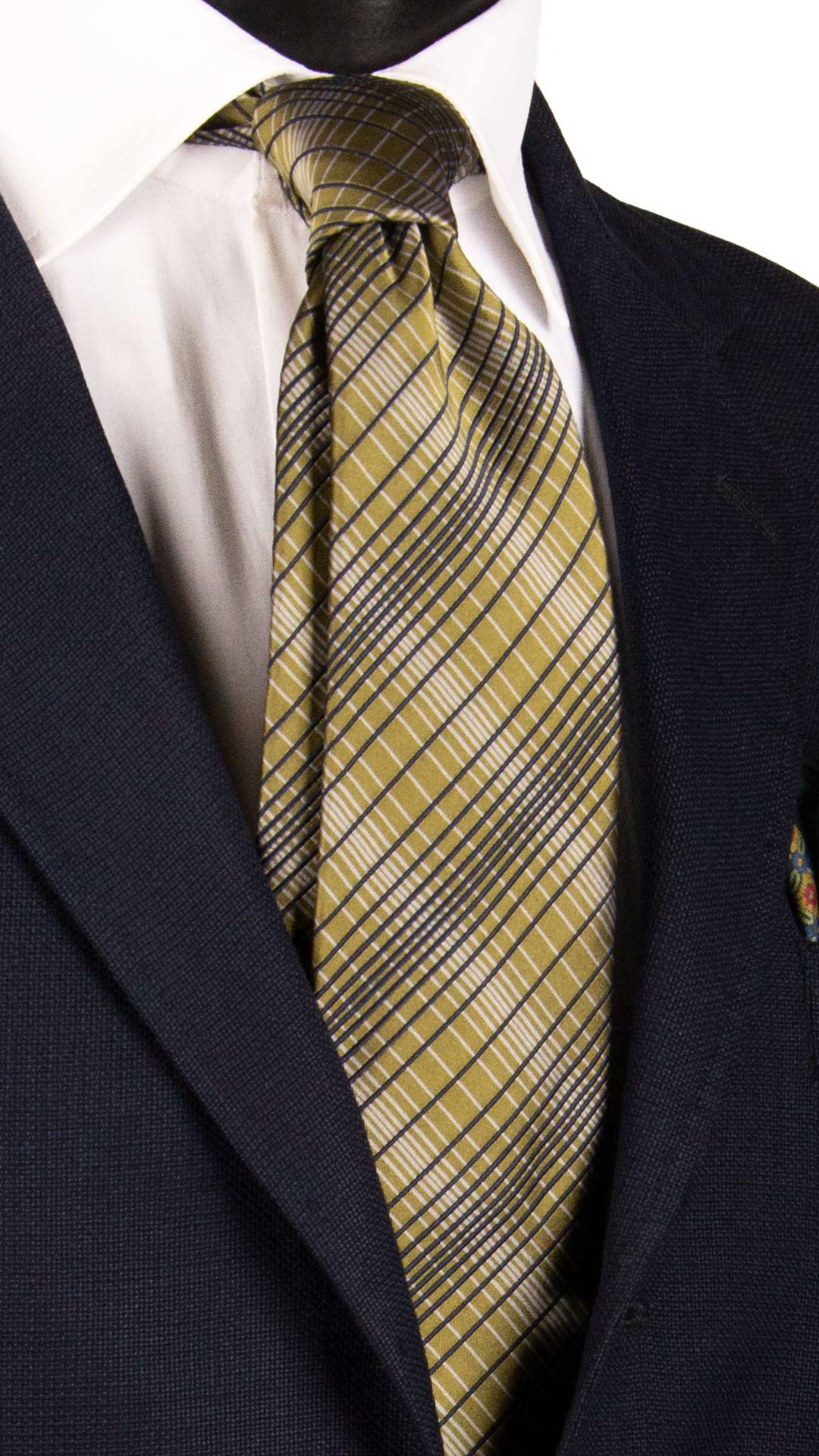 Cravatta a Quadri di Seta Verde Oliva Blu Grigio 7197 Graffeo Cravatte Made in Italy