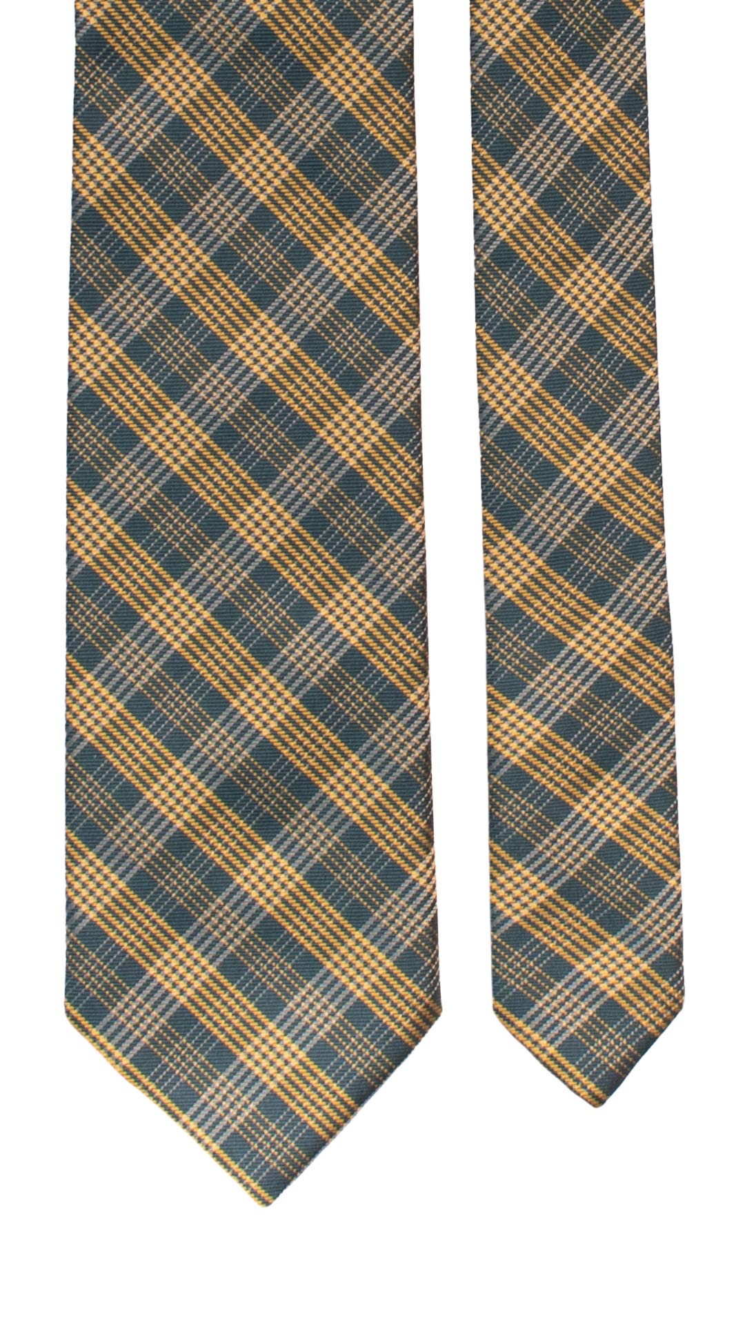 Cravatta a Quadri di Seta Verde Petrolio Gialla Tortora 7376 Graffeo Cravatte Made in Italy Pala