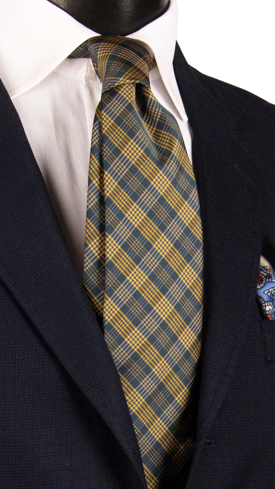 Cravatta a Quadri di Seta Verde Petrolio Gialla Tortora 7376 Graffeo Cravatte Made in Italy
