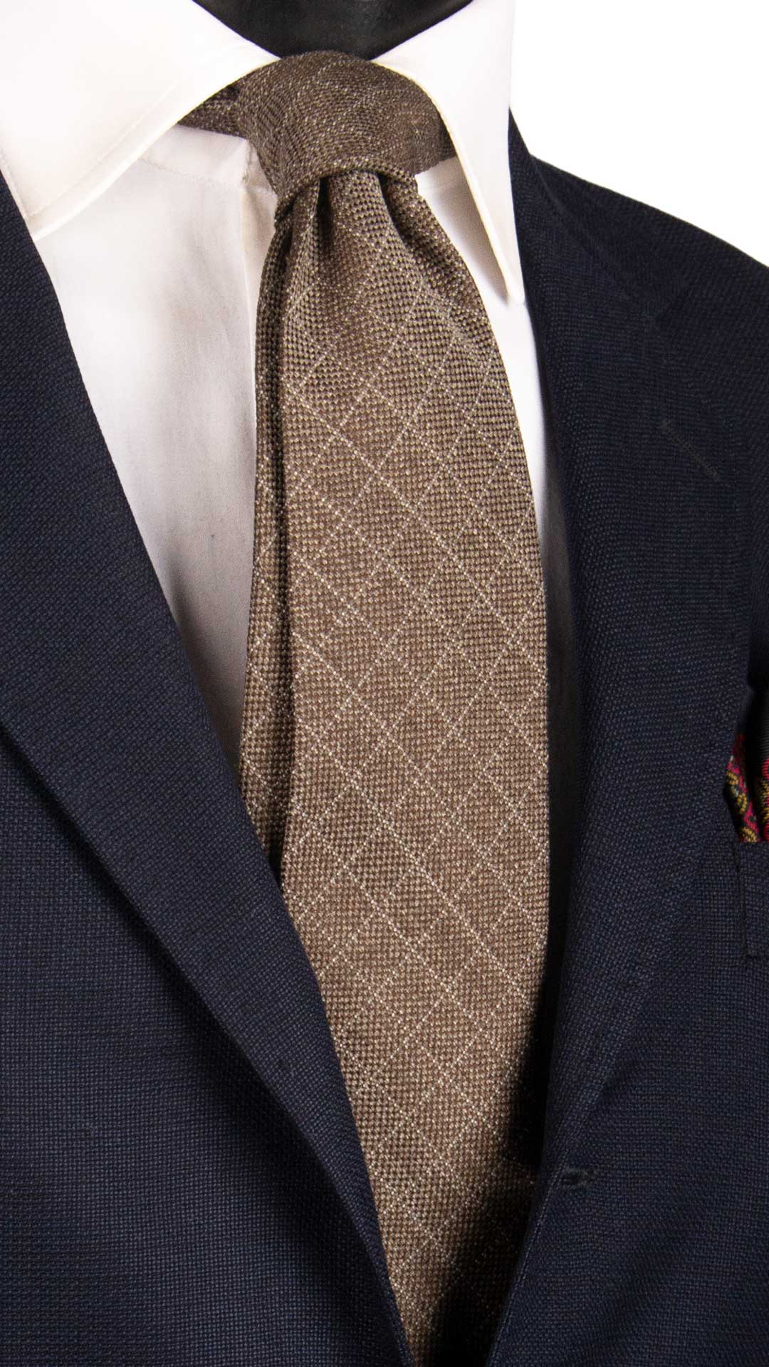 Cravatta-a-Quadri-di-Lana-Color-Tortora-Beige- L1044