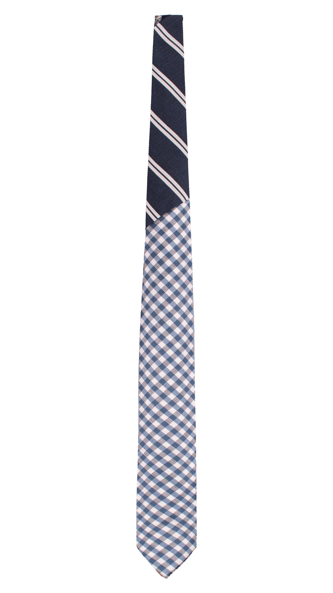 Cravatta a Quadri in Seta Lino Blu Bianco Azzurro Nodo in Contrasto Regimental Blu Bianco N3326 Graffeo Cravatte Made in Italy Intera