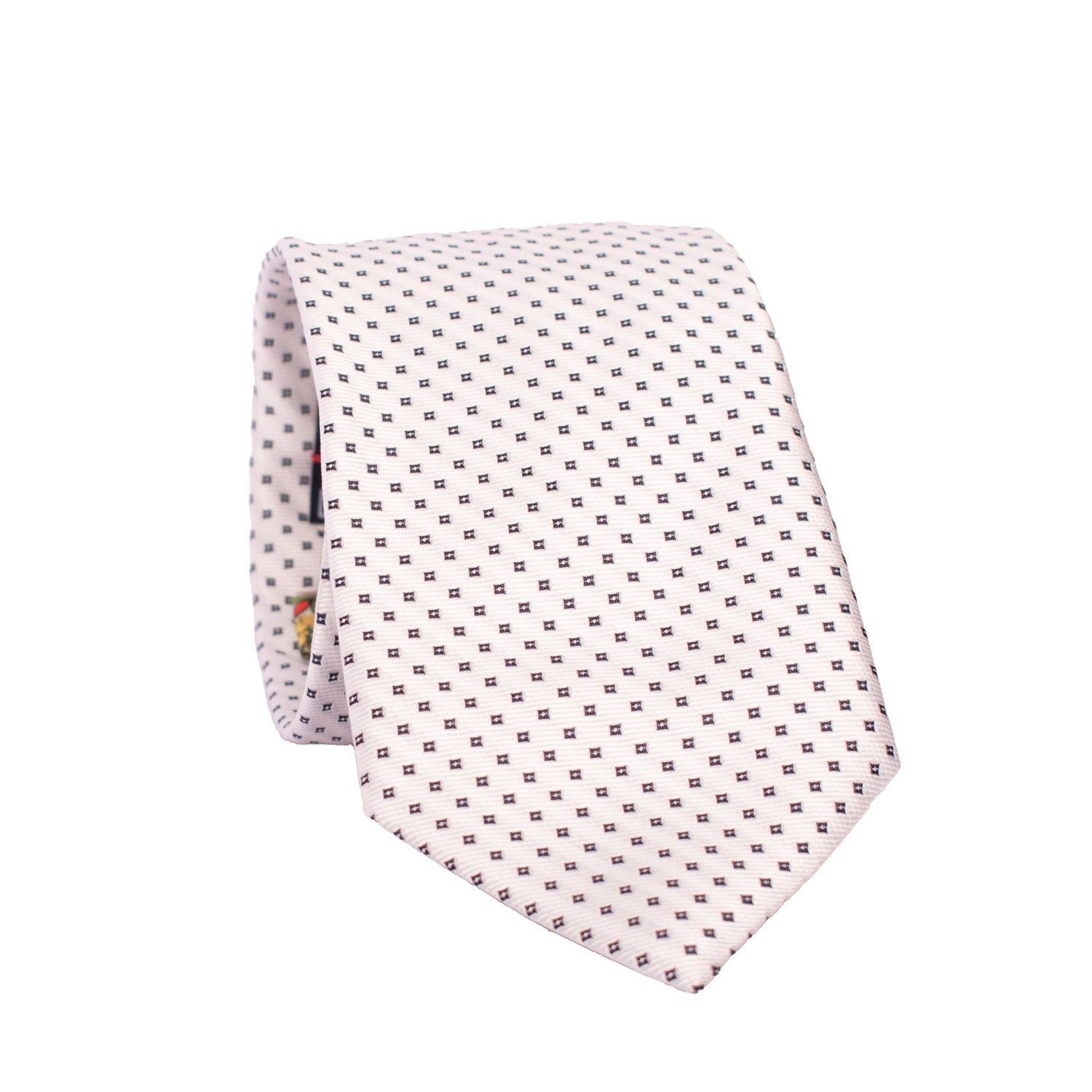 Cravatta da Cerimonia di Seta Bianca Fantasia Blu CY6633 Arrotondata