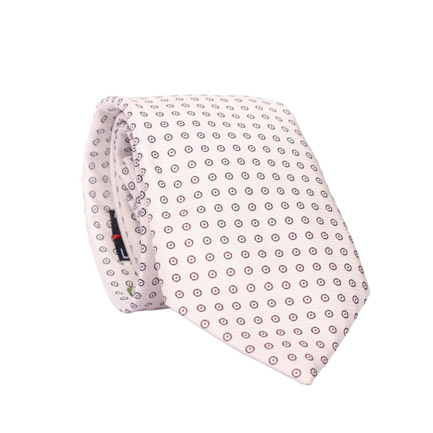 Cravatta da Cerimonia di Seta Bianca Fantasia Blu CY6634 Arrotolata