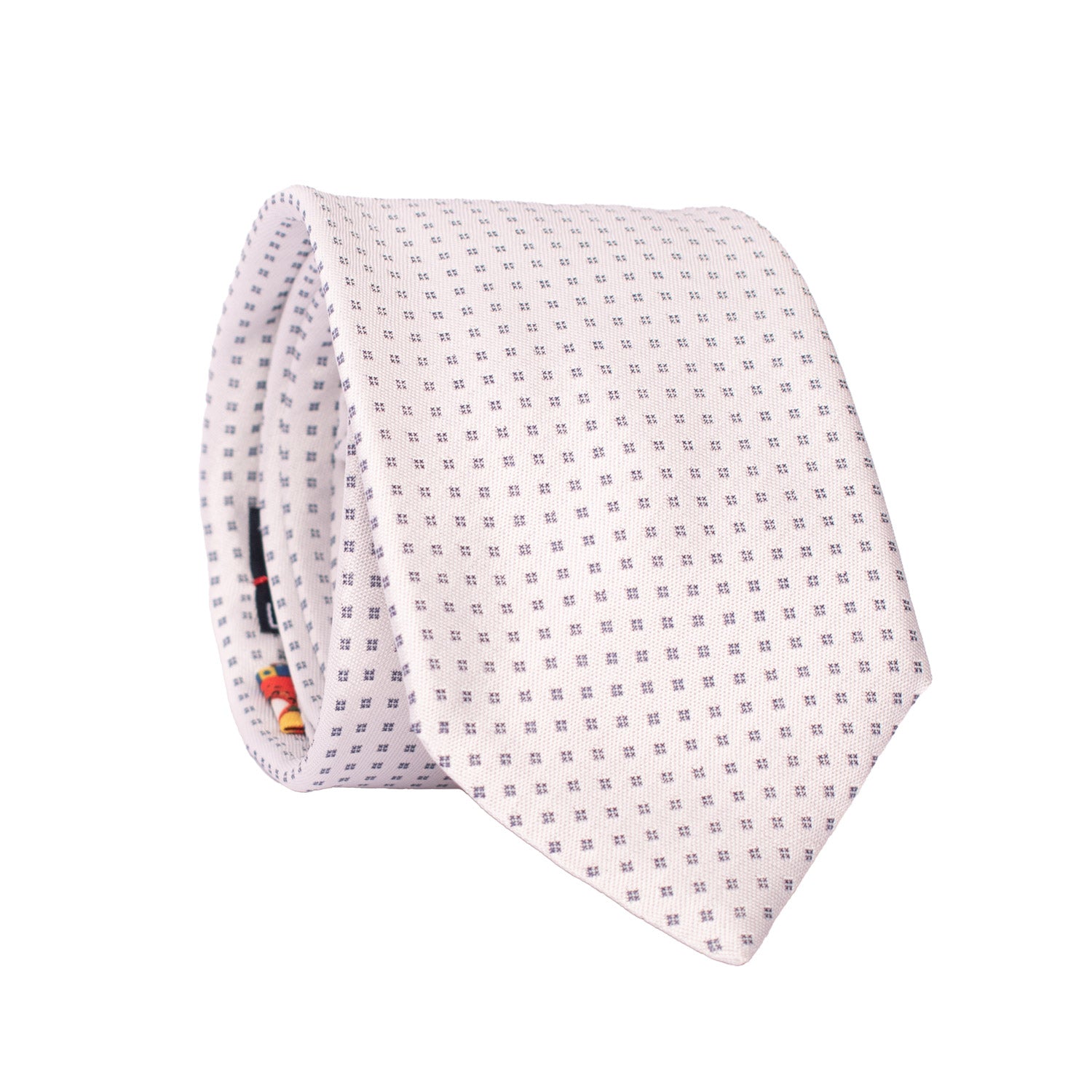 Cravatta da Cerimonia di Seta Bianco Perla Fantasia Blu CY6611 Arrotolata