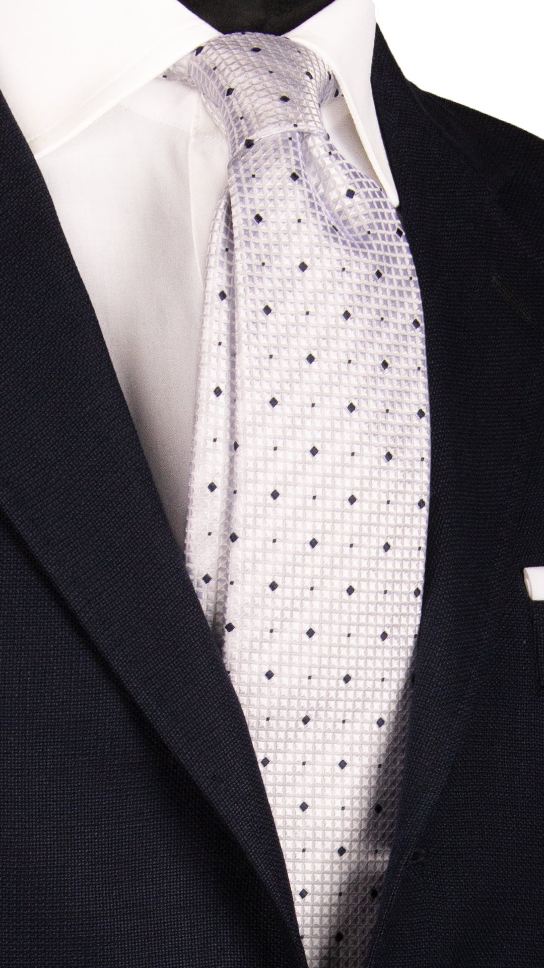 Cravatta da Cerimonia di Seta Bianco Perla Fantasia Blu CY6929 Made in Italy Graffeo Cravatte