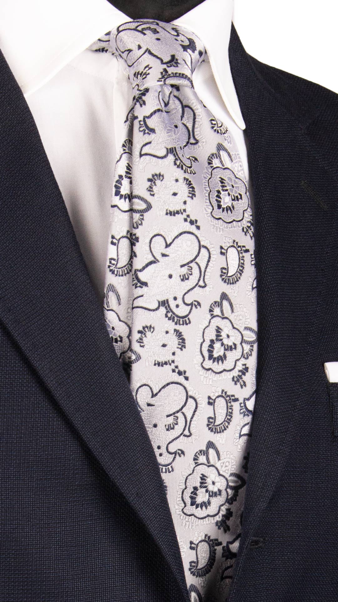 Cravatta da Cerimonia di Seta Bianco Perla Fantasia Blu CY6967 Made in Italy Graffeo Cravatte