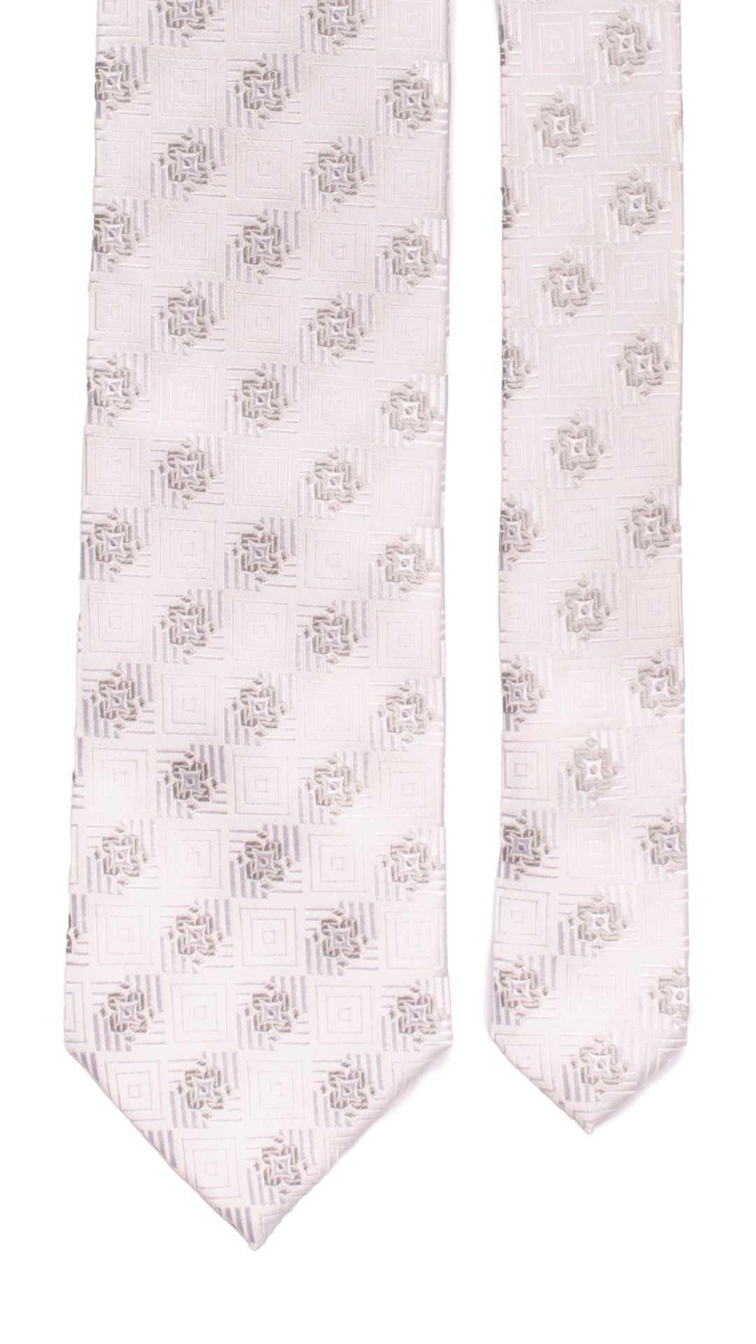 Cravatta da Cerimonia di Seta Bianco Perla Fantasia Grigio Argento CY6973 Pala