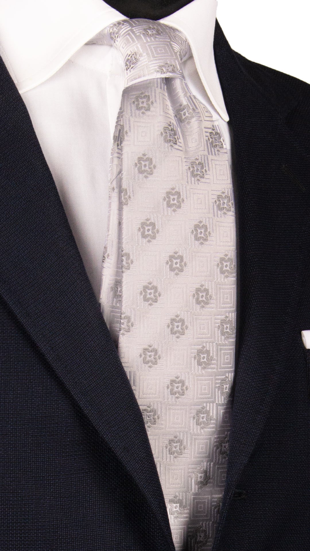 Cravatta da Cerimonia di Seta Bianco Perla Fantasia Grigio Argento CY6973 Made in Italy Graffeo Cravatte