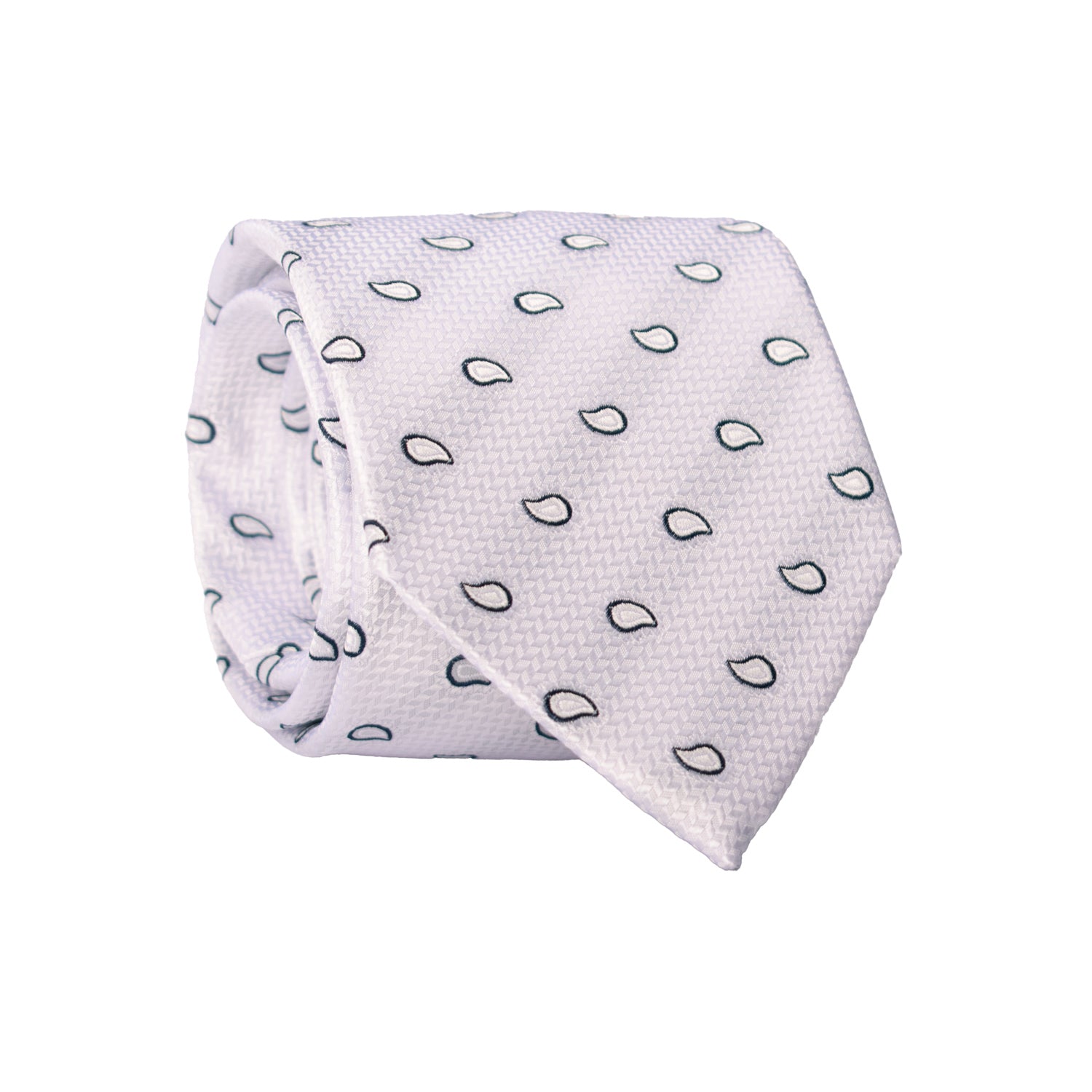 Cravatta da Cerimonia di Seta Bianco Perla Paisley Blu CY6961 Rotolo