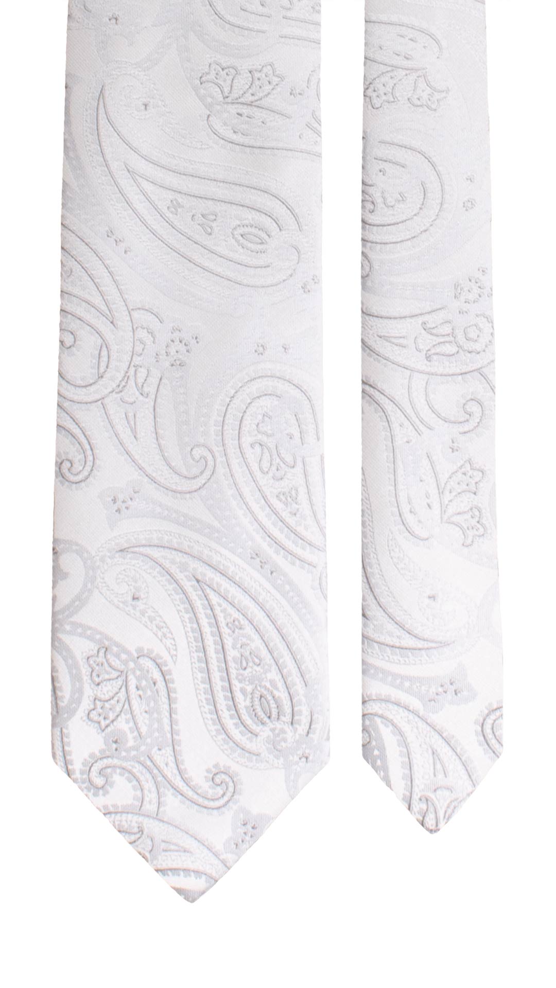 Cravatta da Cerimonia di Seta Bianco Perla Paisley Grigio Argento CY1737 Graffeo Cravatte Made in Italy Pala