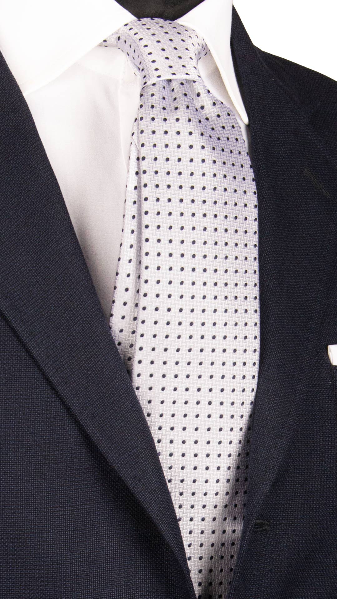 Cravatta da Cerimonia di Seta Bianco Perla a Pois Blu CY6927 Made in Italy Graffeo Cravatte