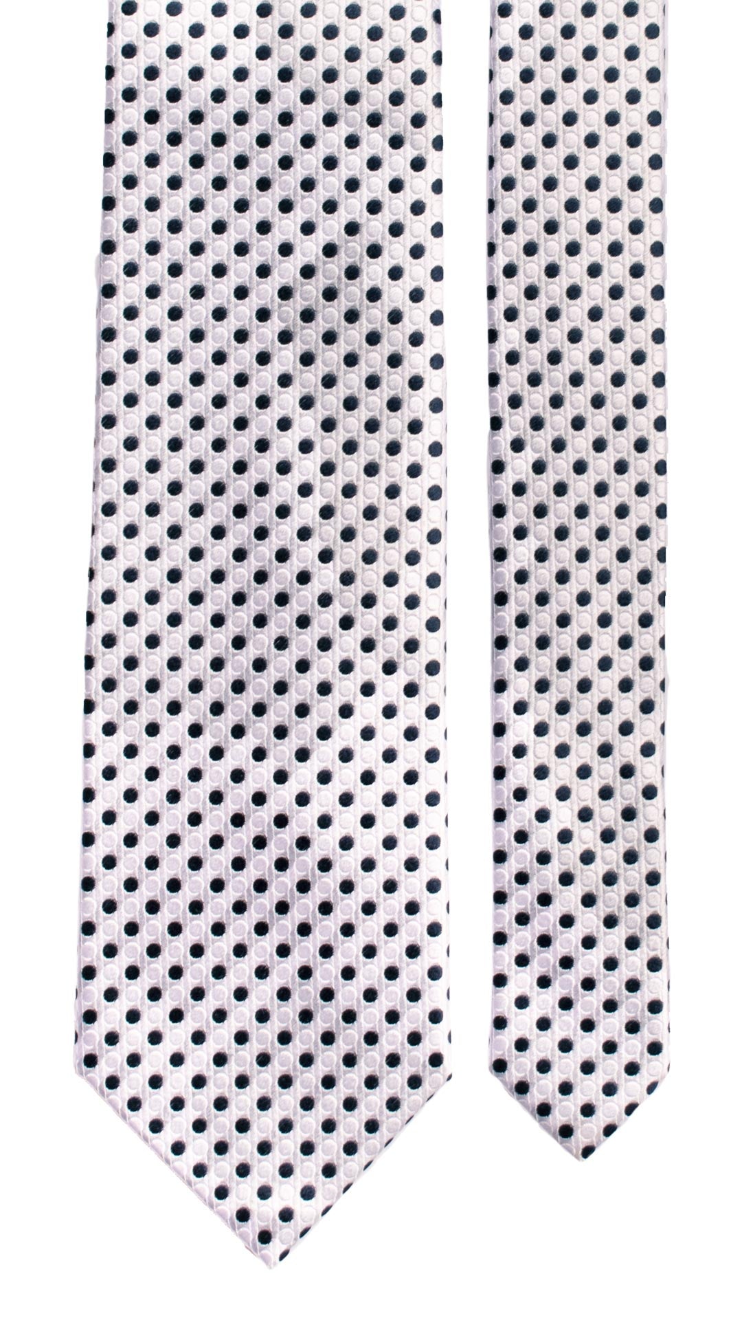 Cravatta da Cerimonia di Seta Bianco Perla a Pois Tono su Tono Blu CY7001 Pala