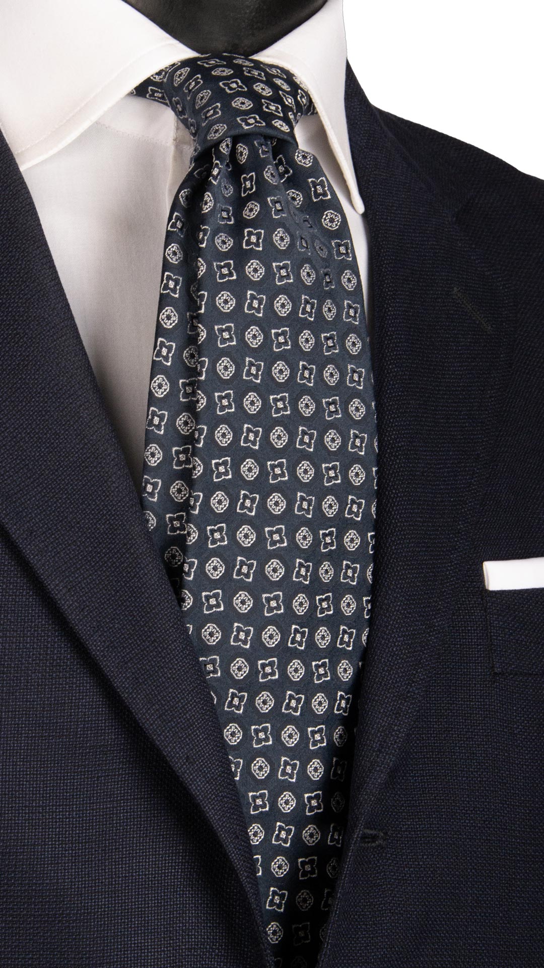 Cravatta da Cerimonia di Seta Blu Fantasia Grigia Argento CY6594 Made in italy Graffeo Cravatte