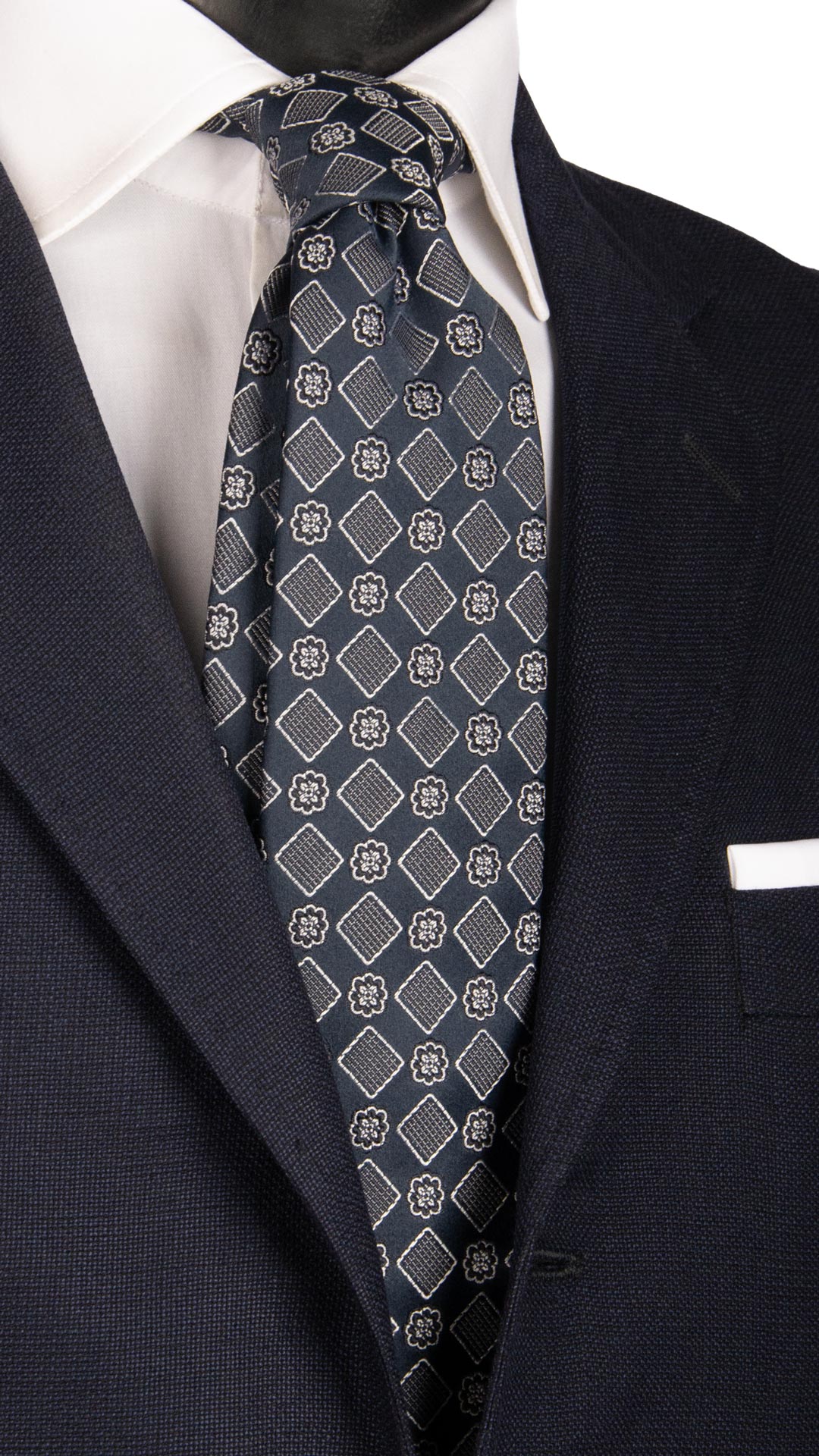 Cravatta da Cerimonia di Seta Blu Fantasia Grigia Argento Made in Italy Graffeo Cravatte