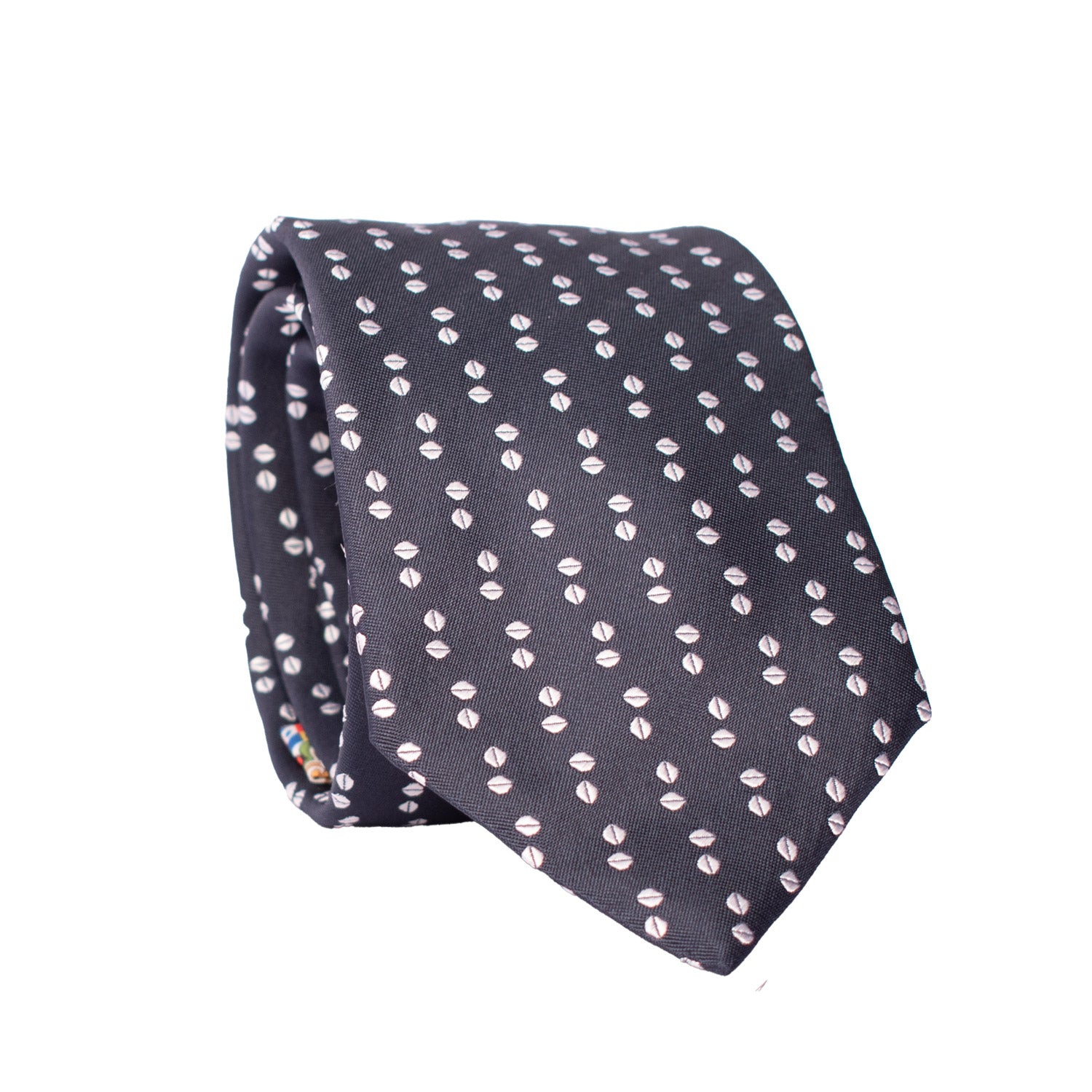 Cravatta da Cerimonia di Seta Blu Fantasia Grigia Argento CY6646 Arrotolata