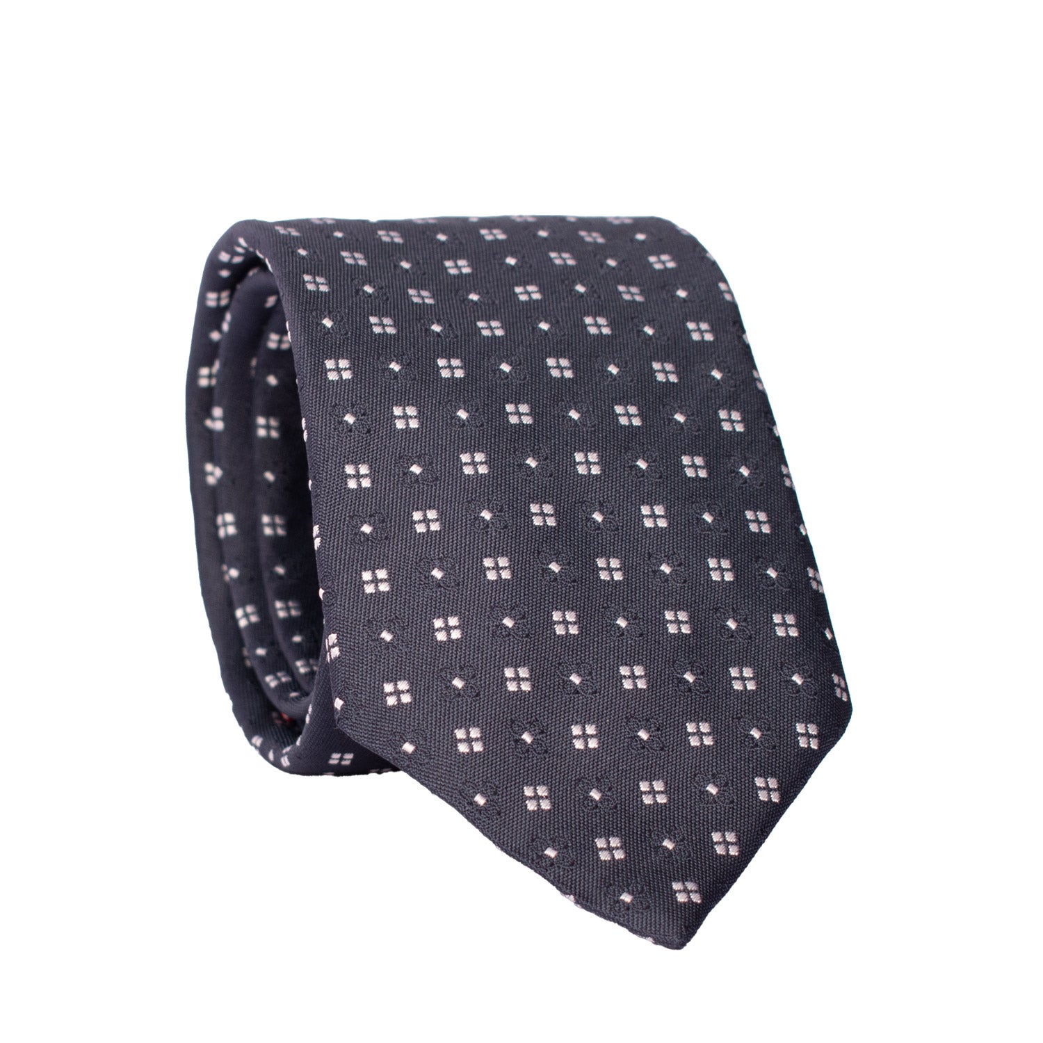 Cravatta da Cerimonia di Seta Blu Fantasia Grigia Argento CY6647 Arrotolata