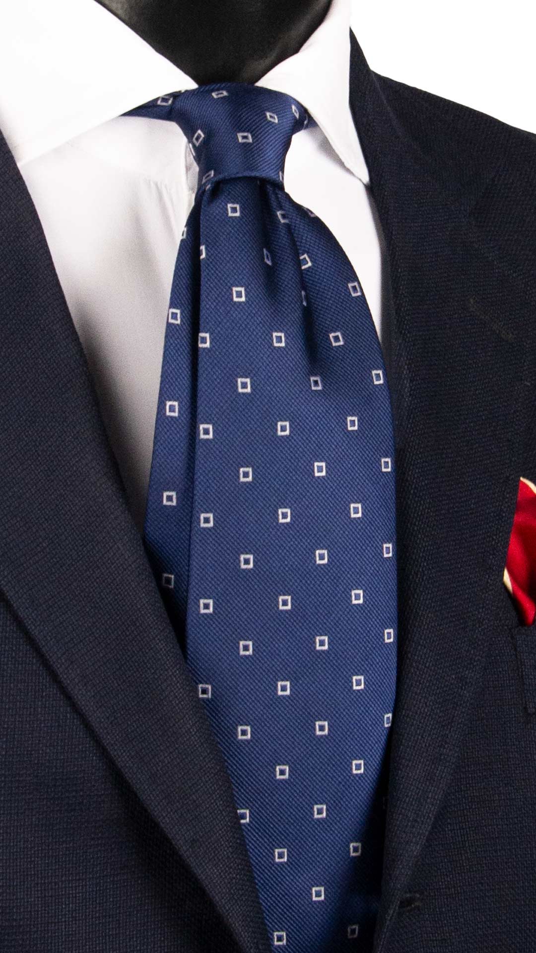 Cravatta da Cerimonia di Seta Blu Navy Fantasia Bianca CY1969 Graffeo Cravatte Made in Italy