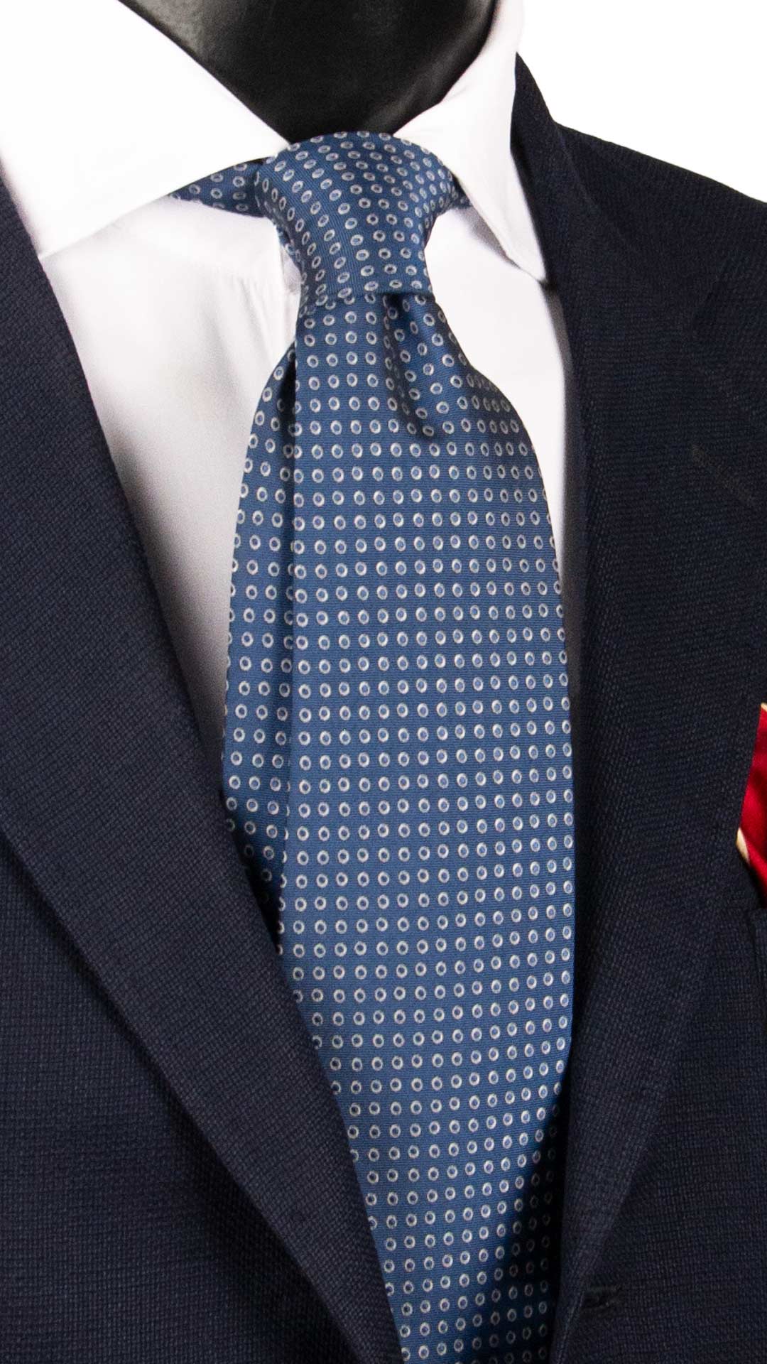 Cravatta da Cerimonia di Seta Blu Navy Fantasia Grigio Argento CY2099 Graffeo Cravatte Made in Italy