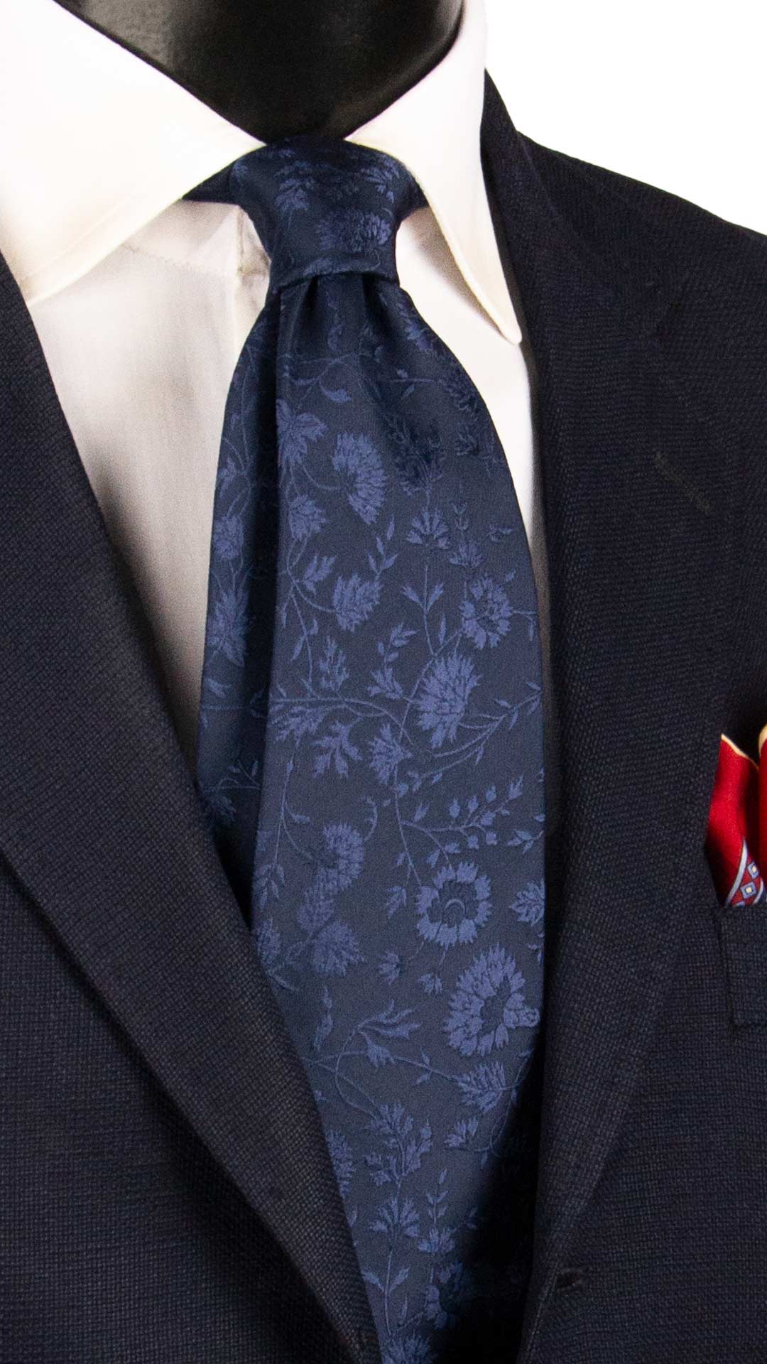 Cravatta da Cerimonia di Seta Blu Navy a Fiori Tono su Tono CY1610 Graffeo Cravatte Made in Italy