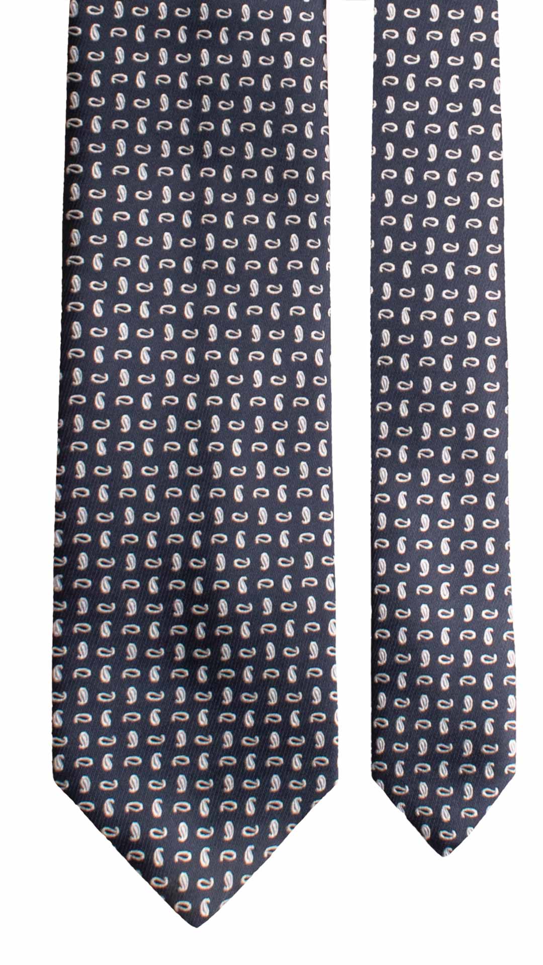 Cravatta da Cerimonia di Seta Blu Paisley Bianco Color Ghiaccio CY2004 Graffeo Cravatte Made in Italy Pala