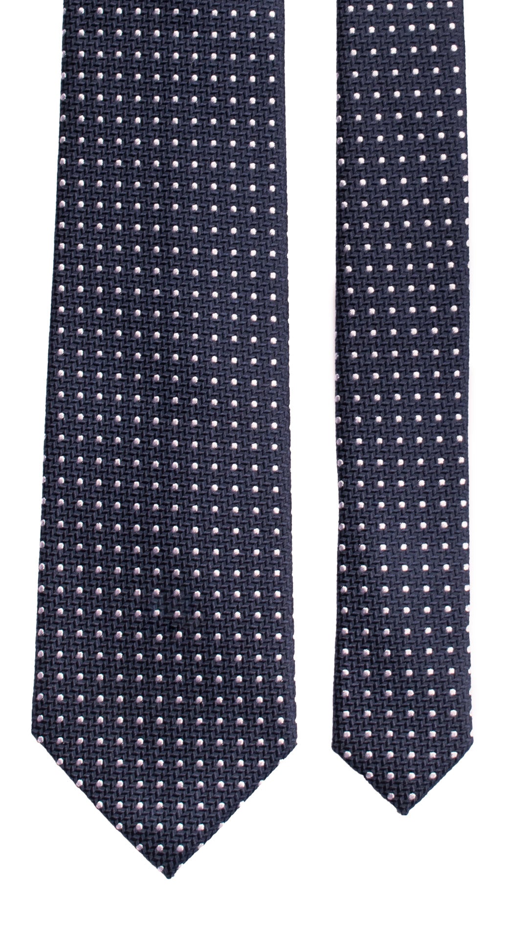 Cravatta da Cerimonia di Seta Blu a Pois Grigio Argento CY6926 Pala