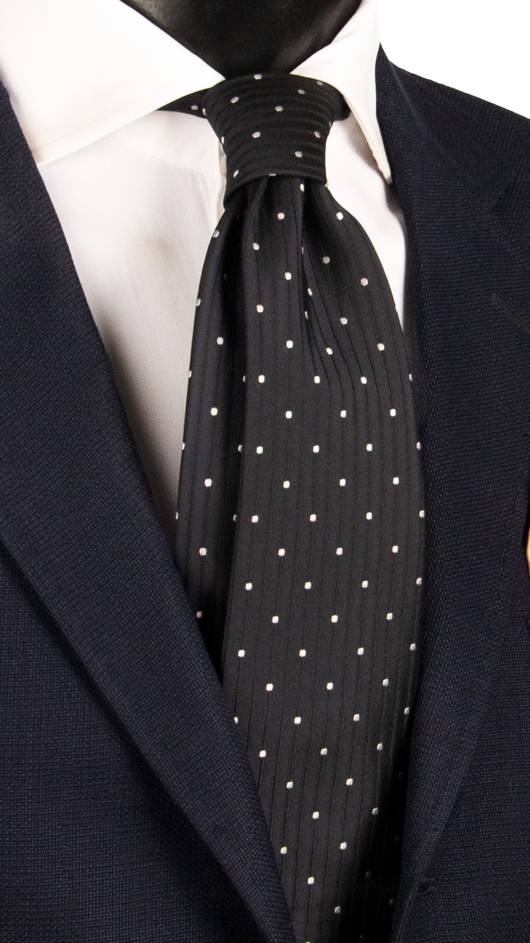 Cravatta da Cerimonia di Seta Blu a Pois Grigio Argento con Righe Verticali CY6626 Made in Italy Graffeo Cravatte