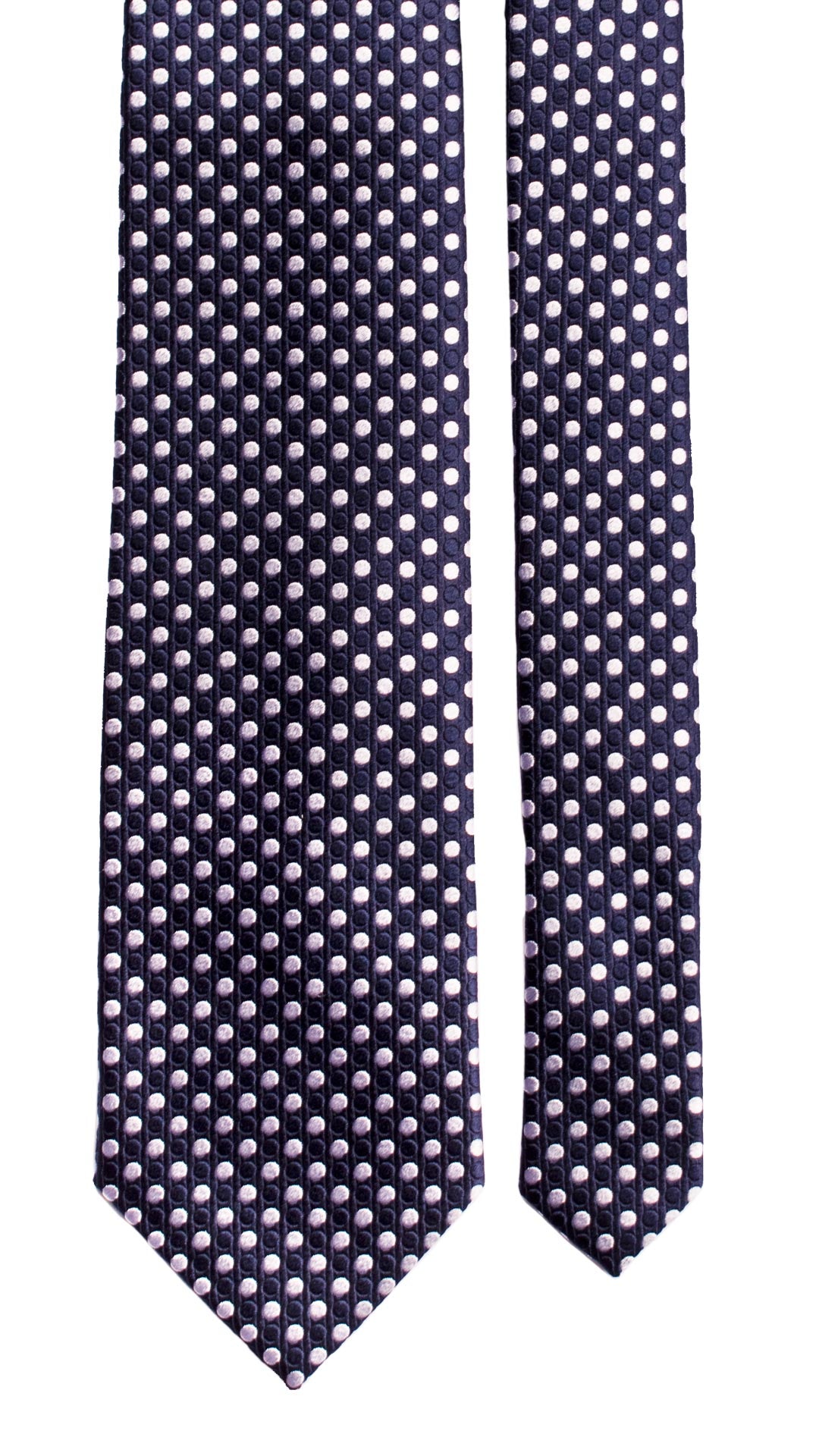 Cravatta da Cerimonia di Seta Blu a Pois Tono su Tono Grigio Argento CY7000 Pala