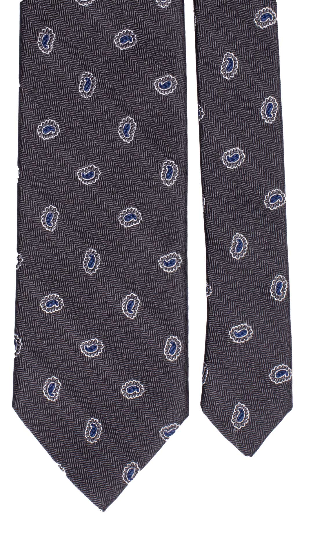 Cravatta da Cerimonia di Seta Grigia Paisley Blu CY6484 Dettaglio