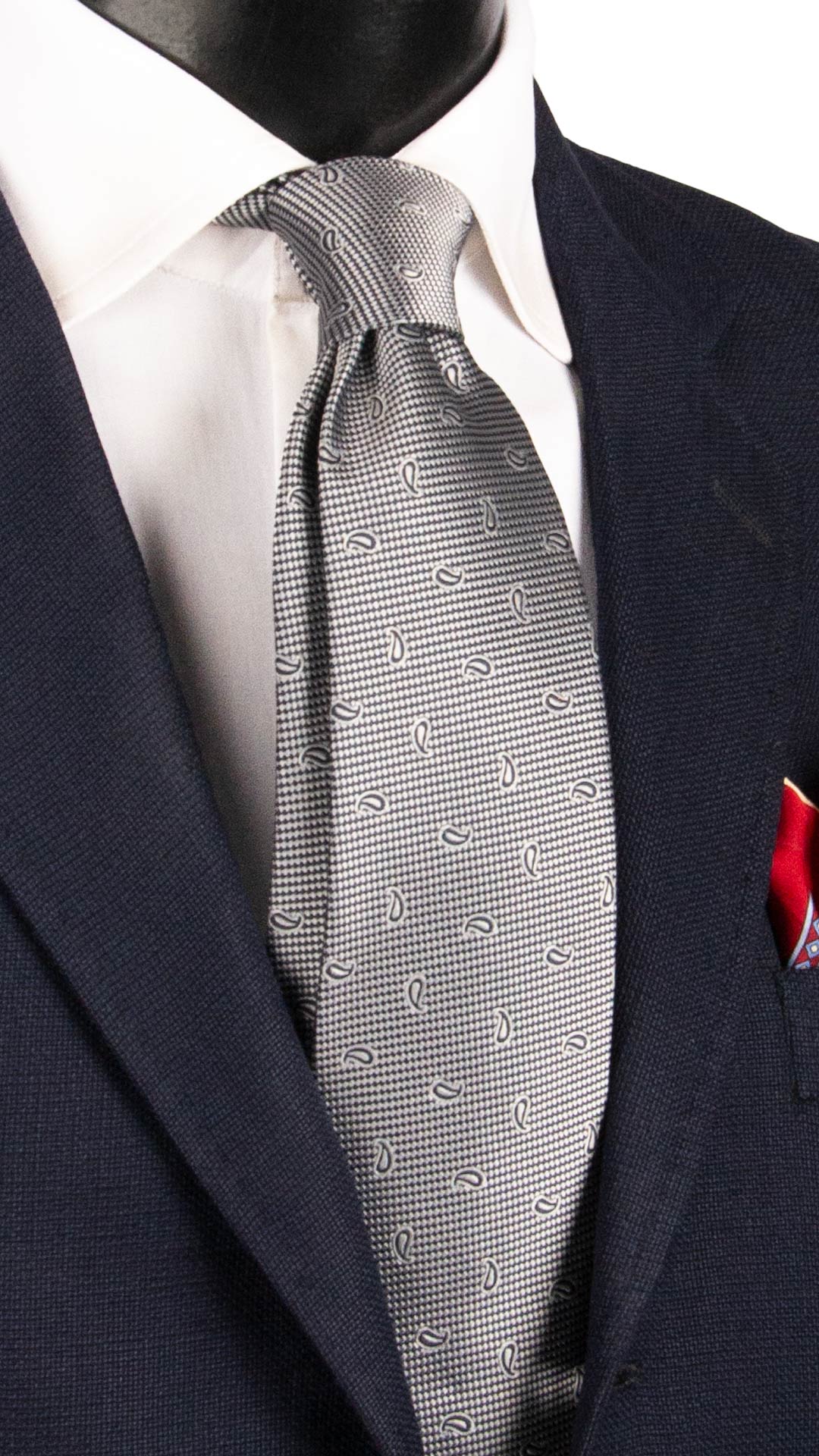 Cravatta da Cerimonia di Seta Grigio Argento Blu Paisley Tono su Tono CY1780 Graffeo Cravatte Made in Italy