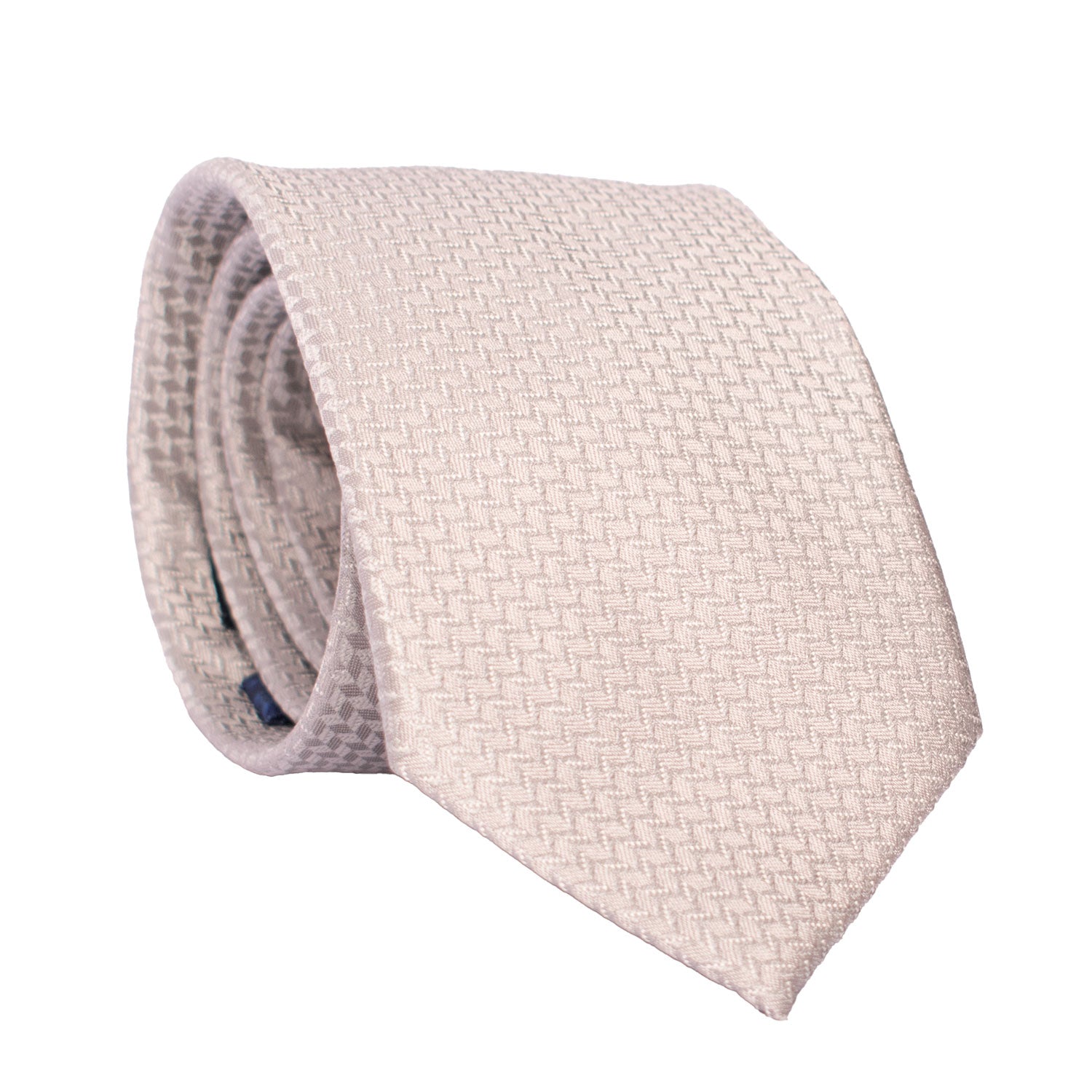 Cravatta da Cerimonia di Seta Grigio Argento Fantasia Bianca CY6297 Arrotolata