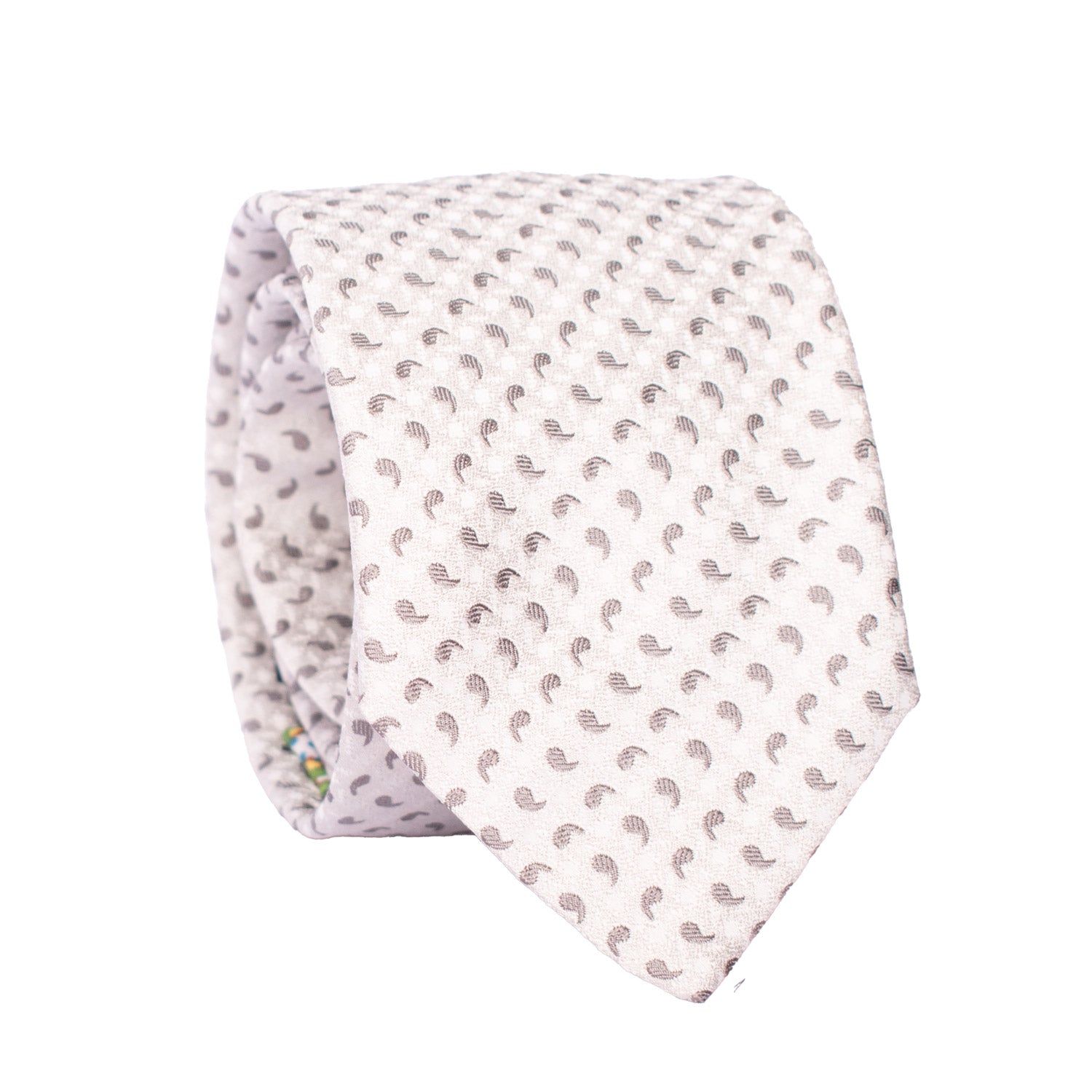 Cravatta da Cerimonia di Seta Grigio Argento Paisley Grigio Scuro CY6672 Arrotolata