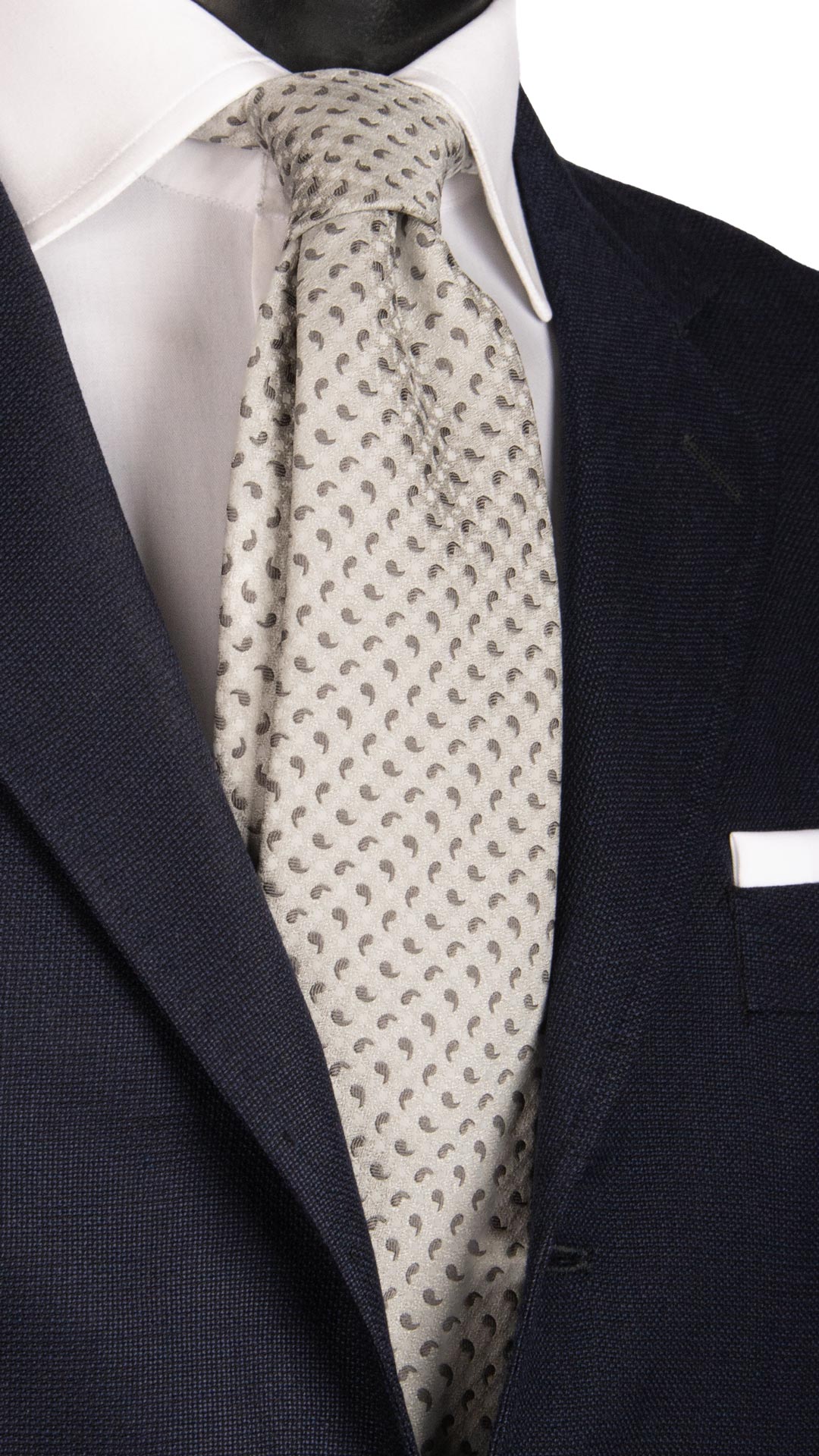 Cravatta da Cerimonia di Seta Grigio Argento Paisley Grigio Scuro CY6672 Made in Italy Graffeo Cravatte