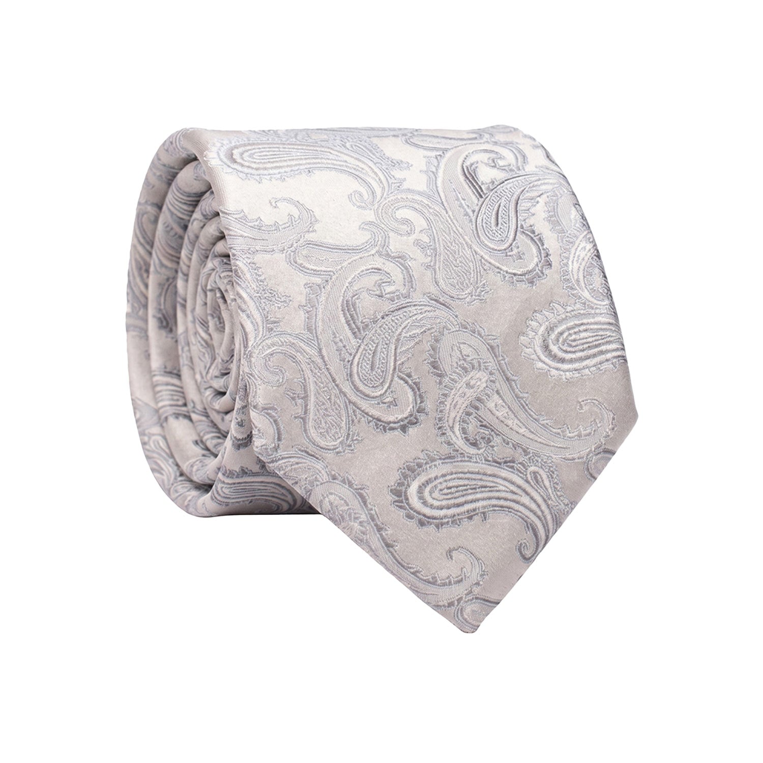 Cravatta da Cerimonia di Seta Grigio Argento Paisley Tono su Tono CY1589 Graffeo Cravatte Made in Italy Rotolo