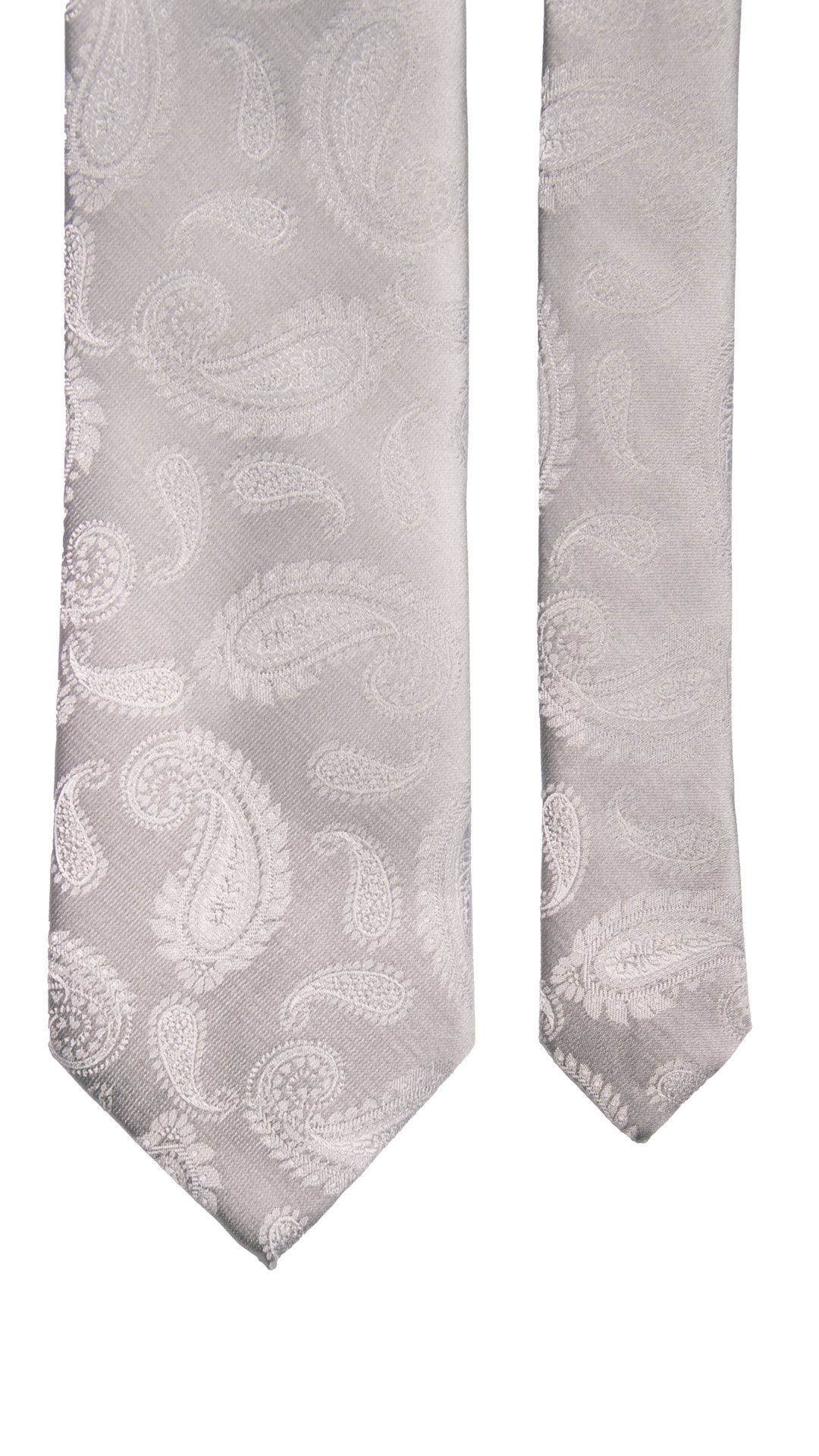Cravatta da Cerimonia di Seta Grigio Argento Paisley Tono su Tono CY6718 Pala