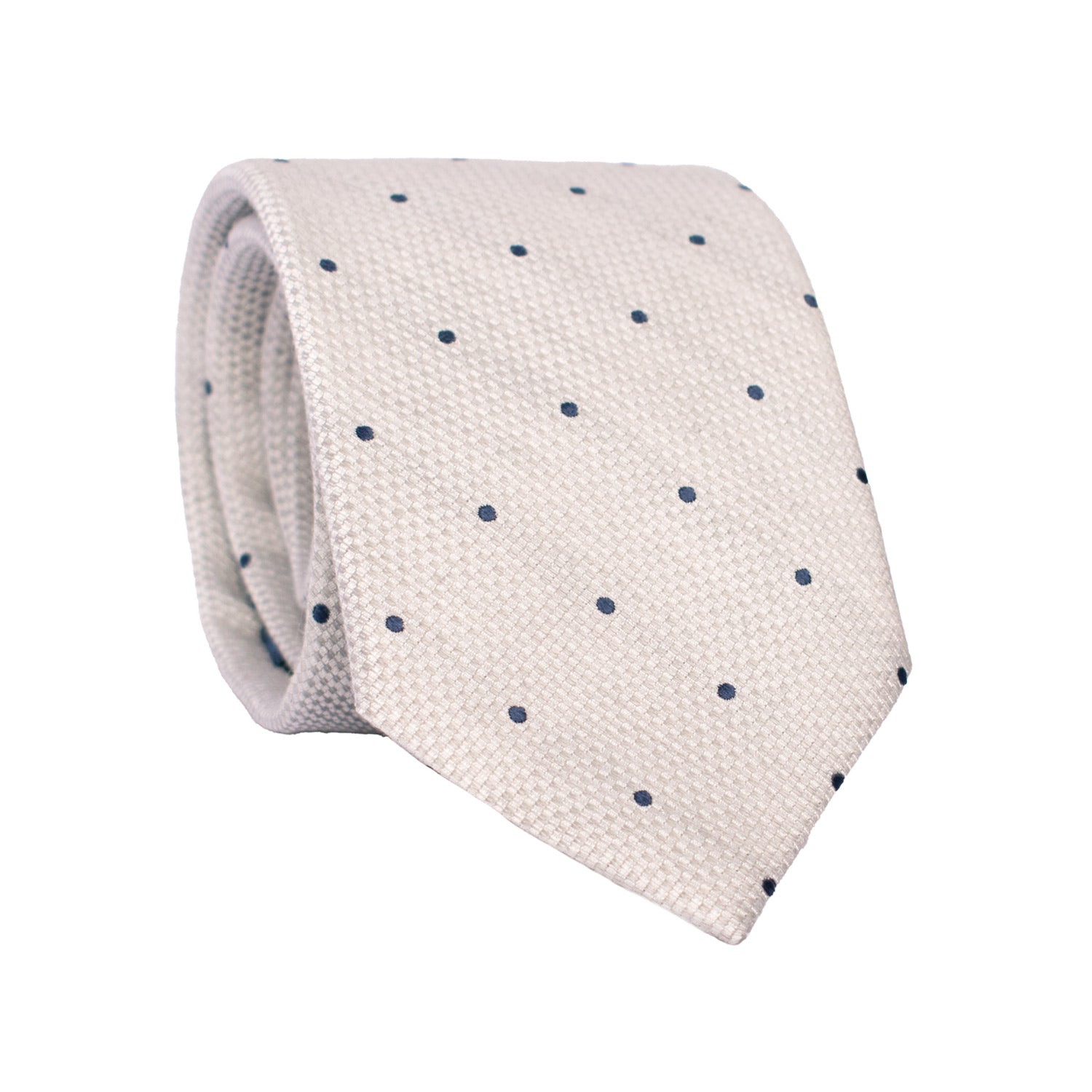 Cravatta da Cerimonia di Seta Grigio Argento Pois Blu Made in Italy Graffeo Cravatte Rotolo