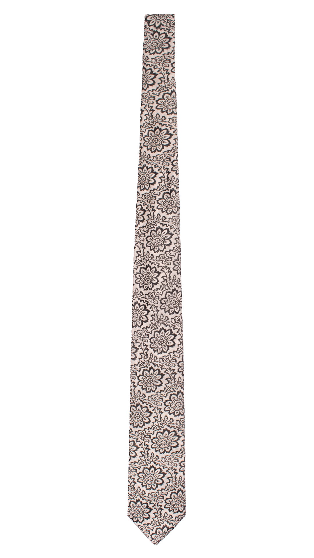 Cravatta da Cerimonia di Seta Grigio Argento a Fiori Neri CY7615 Made in Italy Graffeo Cravatte Intera
