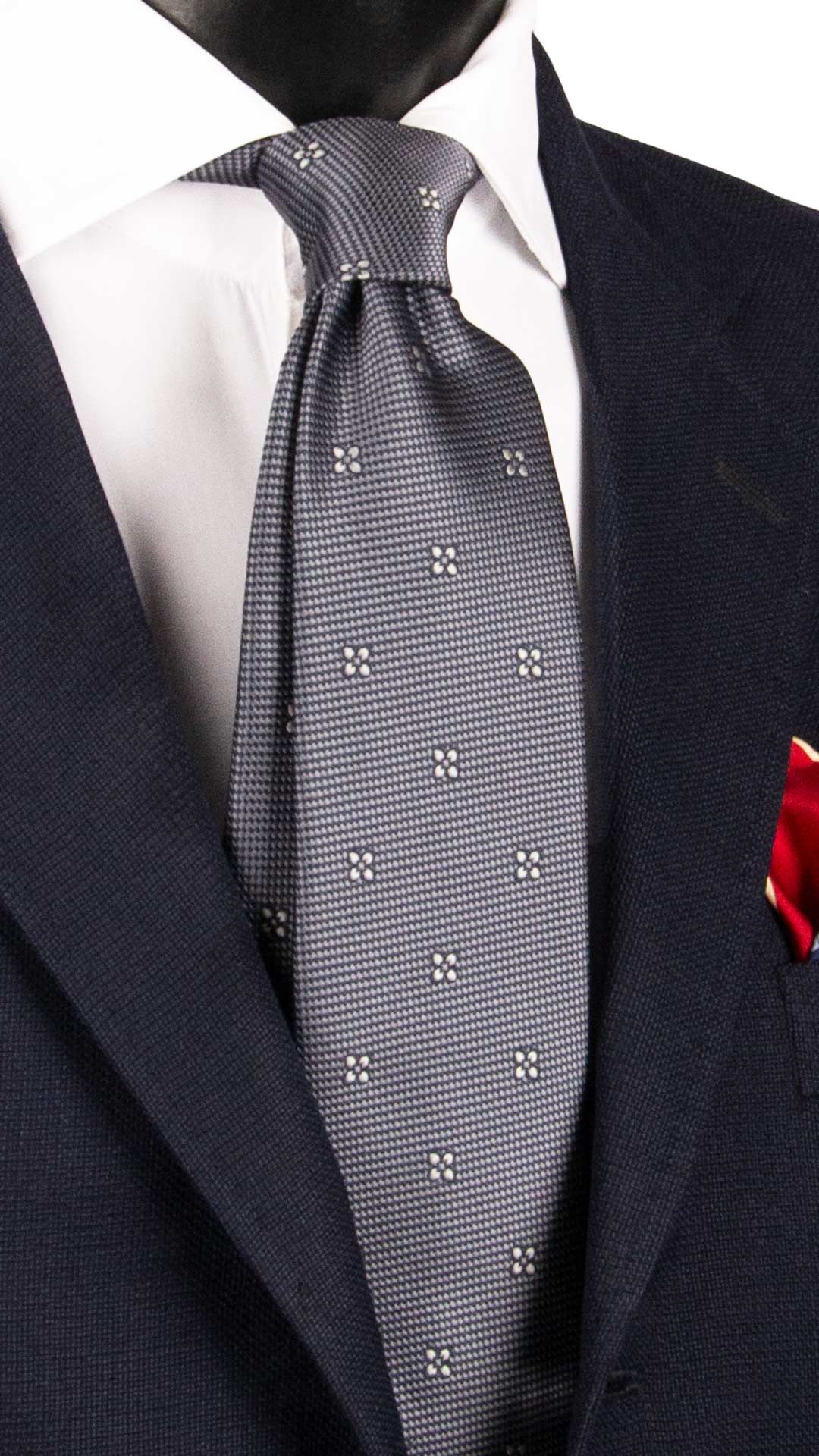 Cravatta da Cerimonia di Seta Grigio Scuro Blu Fantasia Grigio Argento CY1934 Graffeo Cravatte Made in Italy