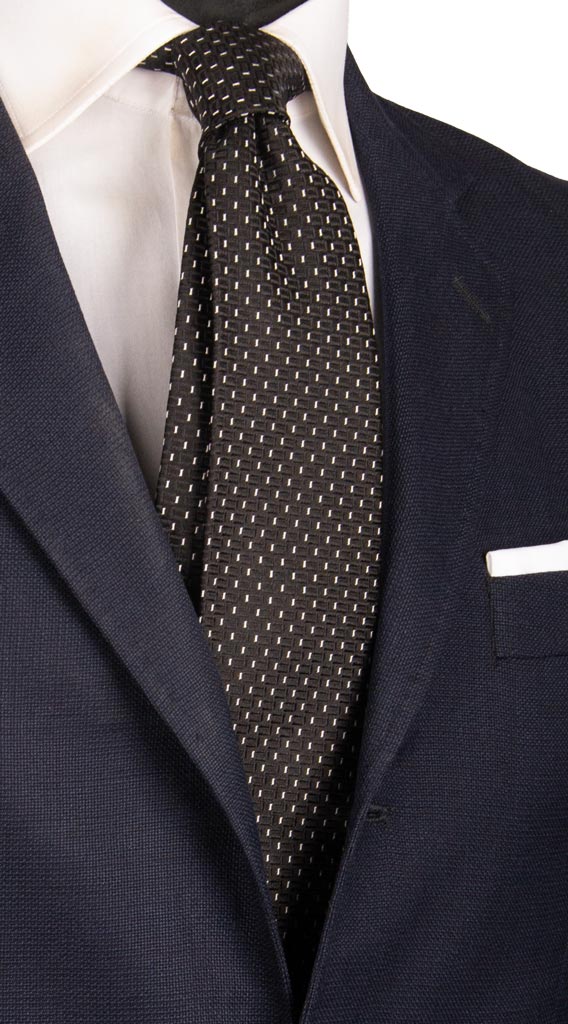 Cravatta da Cerimonia di Seta Nera Fantasia Grigia Argento CY6907 Made in italy Graffeo Cravatte