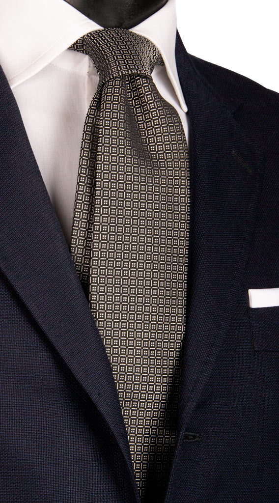 Cravatta da Cerimonia di Seta Nera Fantasia Grigia Made in Italy Graffeo Cravatte